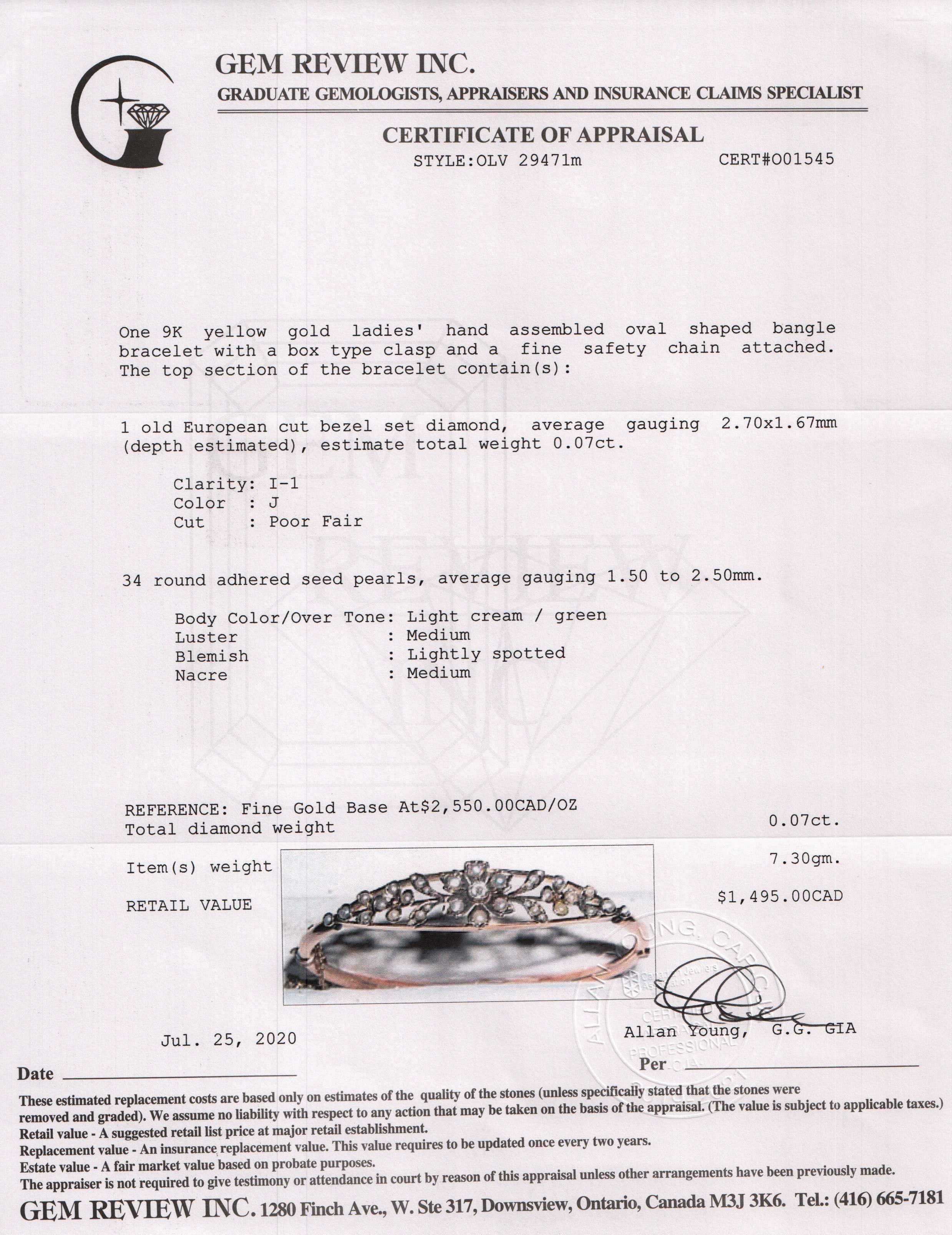 Antique Pearl and Diamond Bangle Bracelet