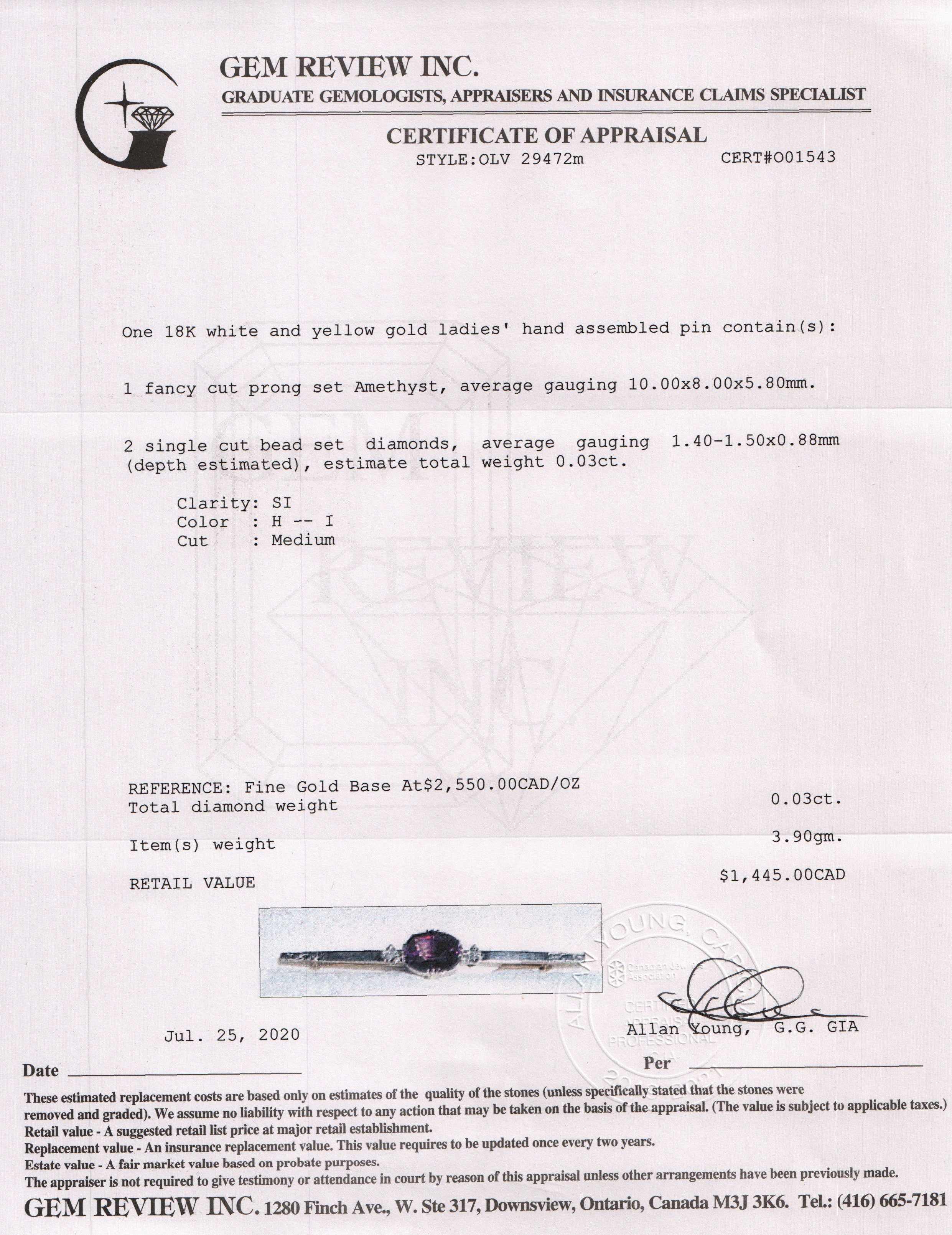 Antique Amethyst and Diamond Bar Brooch