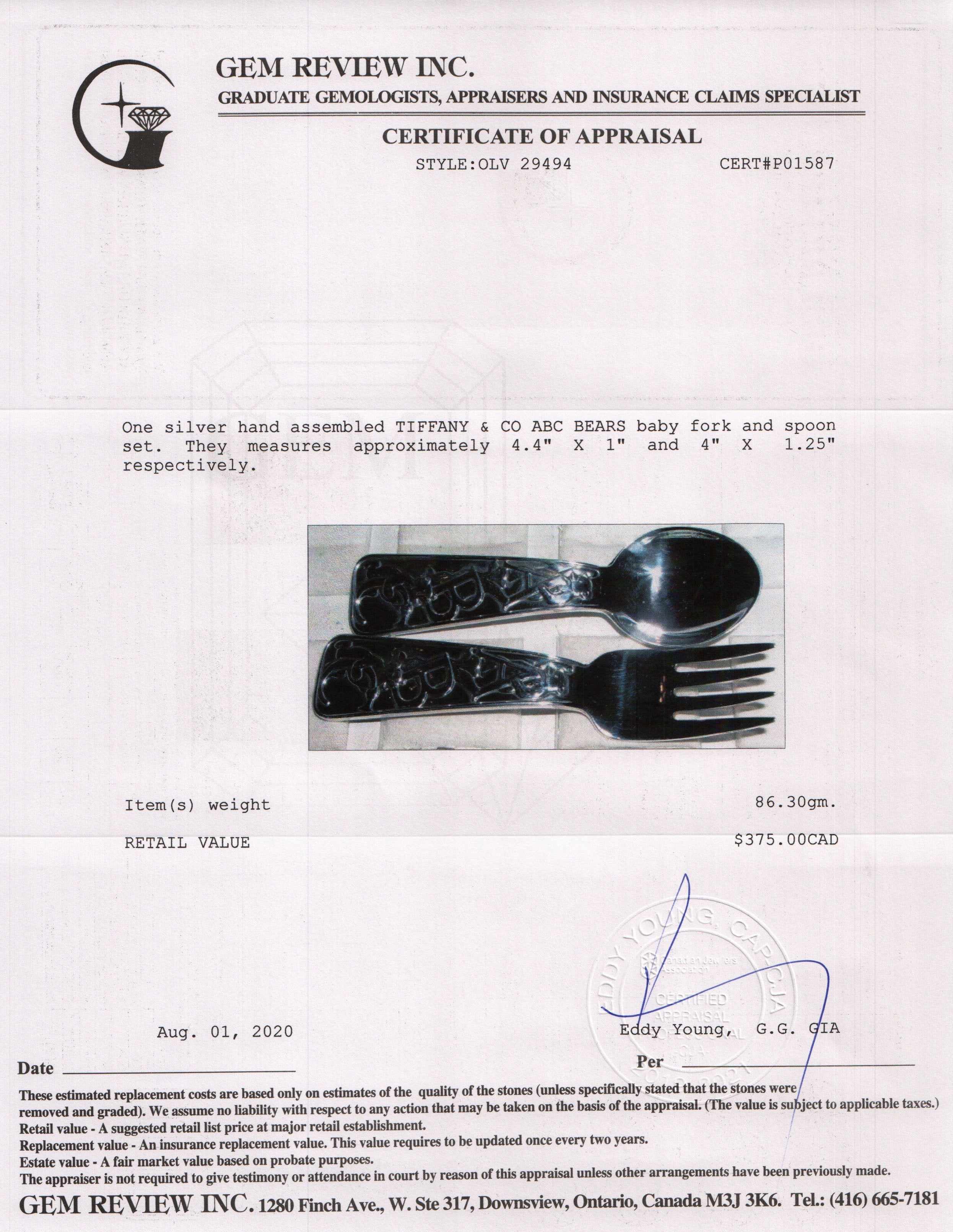 Tiffany & Co. ABC Bears Baby Fork & Spoon Set w/ Box