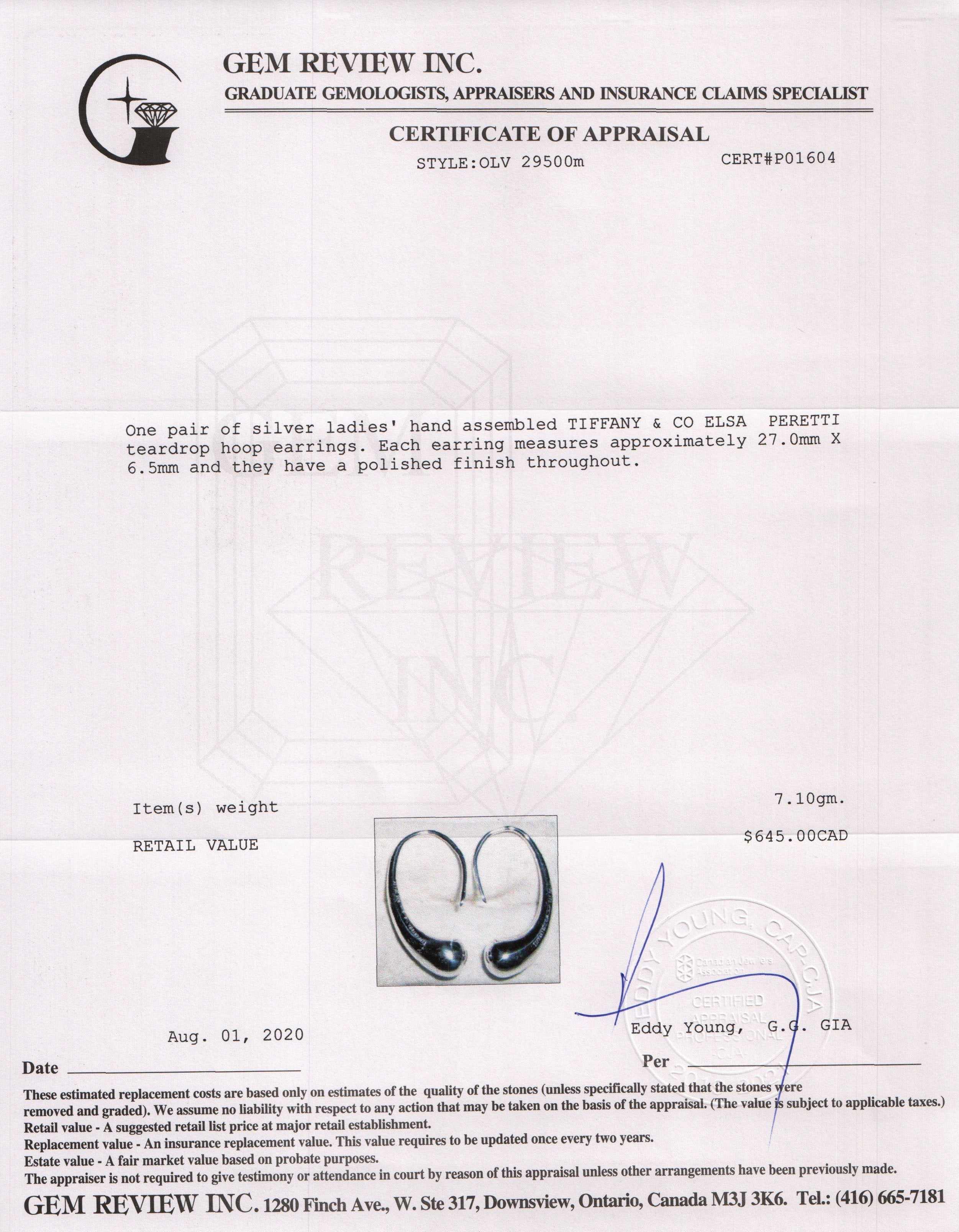 Tiffany & Co. Elsa Peretti Teardrop Hoop Earrings