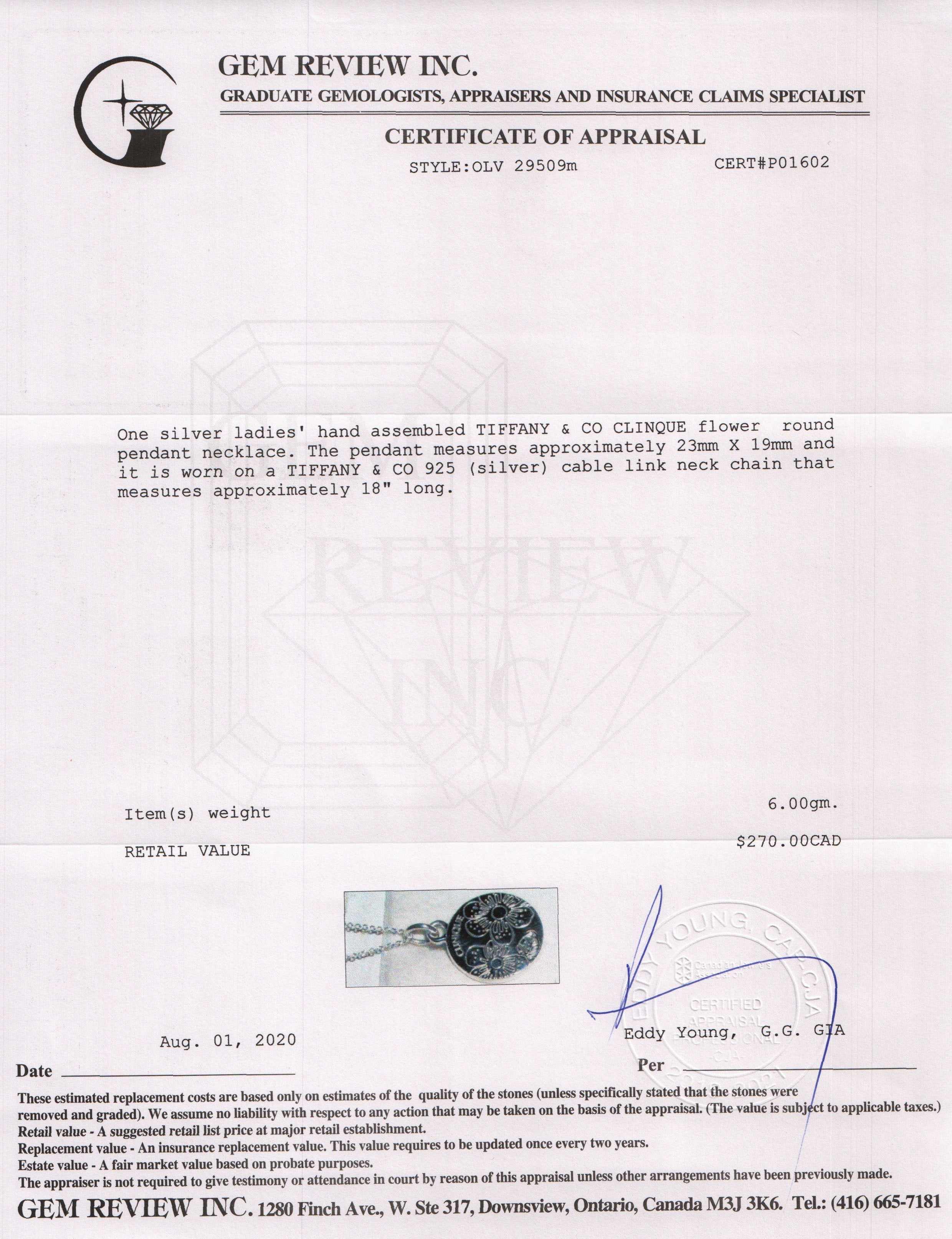 Tiffany & Co. Clinique Flower Round Pendant Necklace