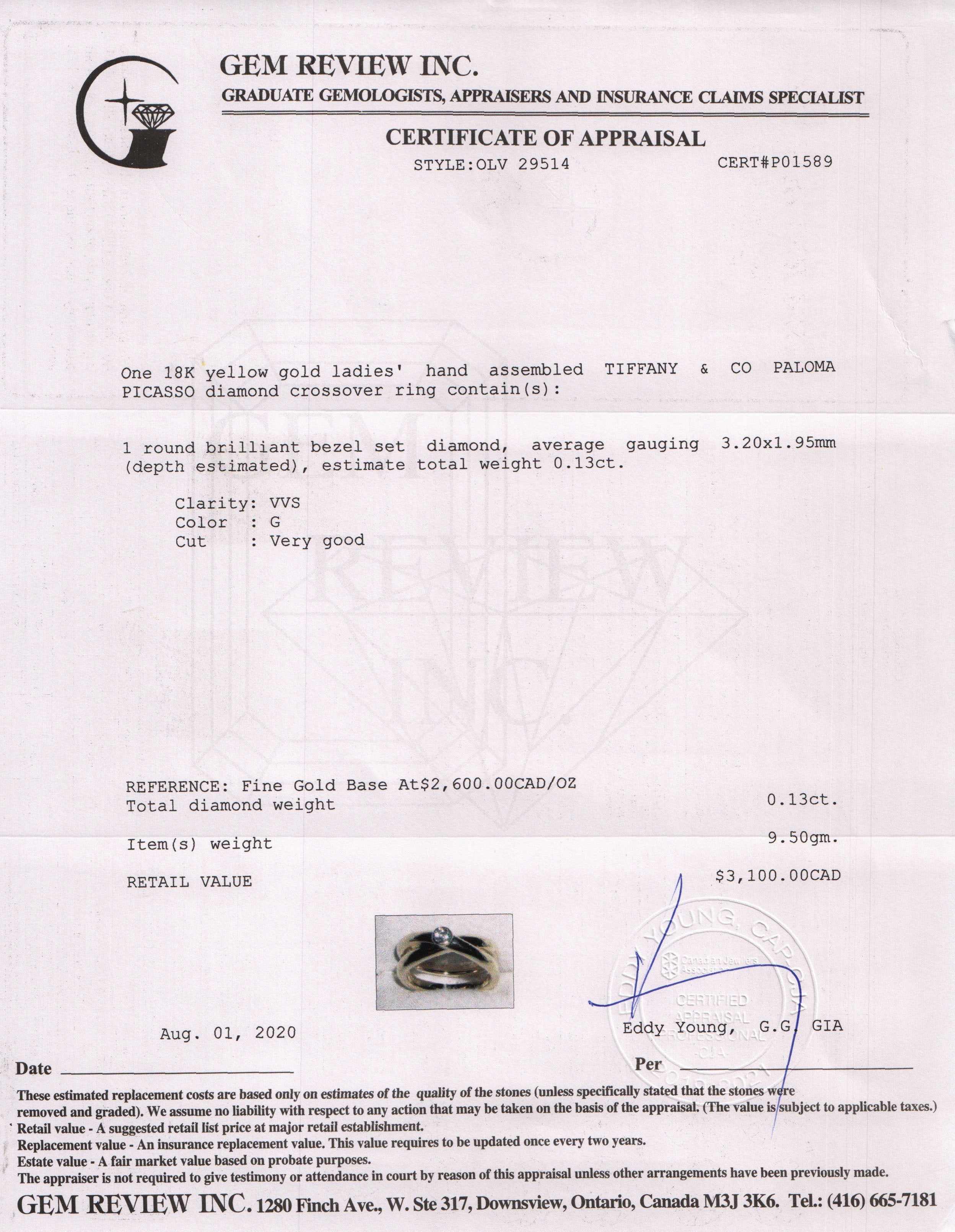 Tiffany & Co. 18k Gold Paloma Picasso Diamond Crossover Ring