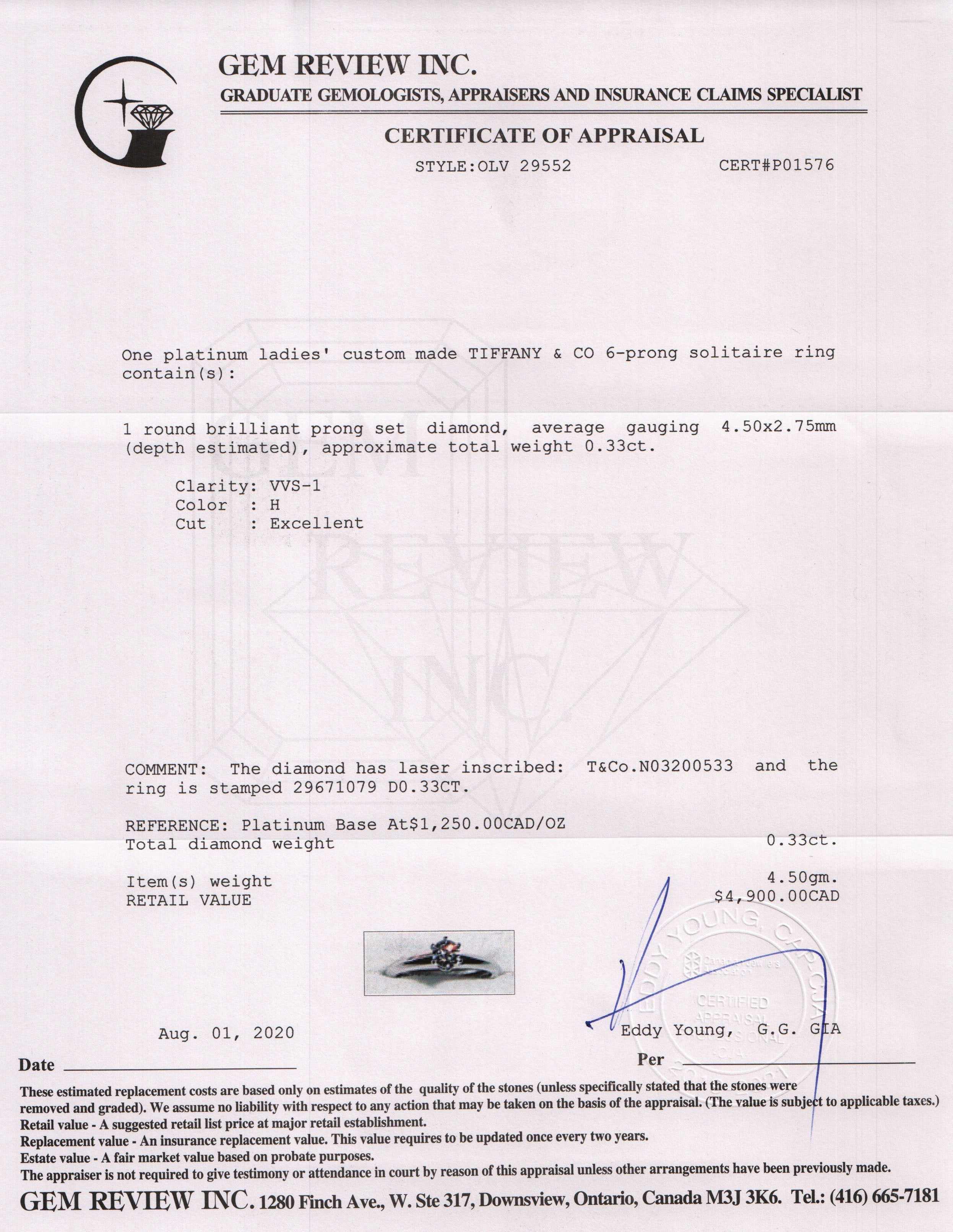 Tiffany & Co. Solitaire 0.33 ct. Round Diamond Engagement Ring