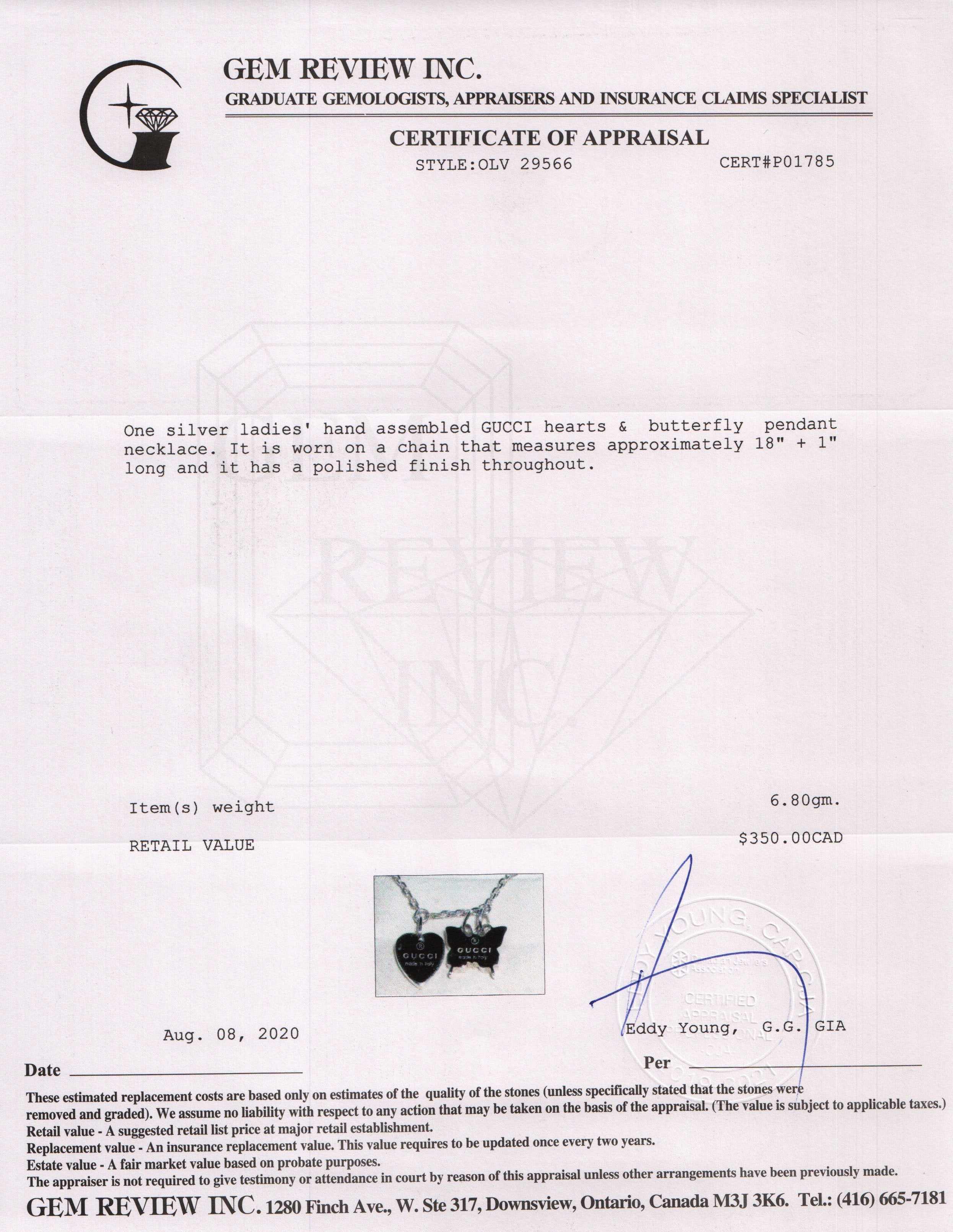 Gucci Heart & Butterfly Pendant Necklace