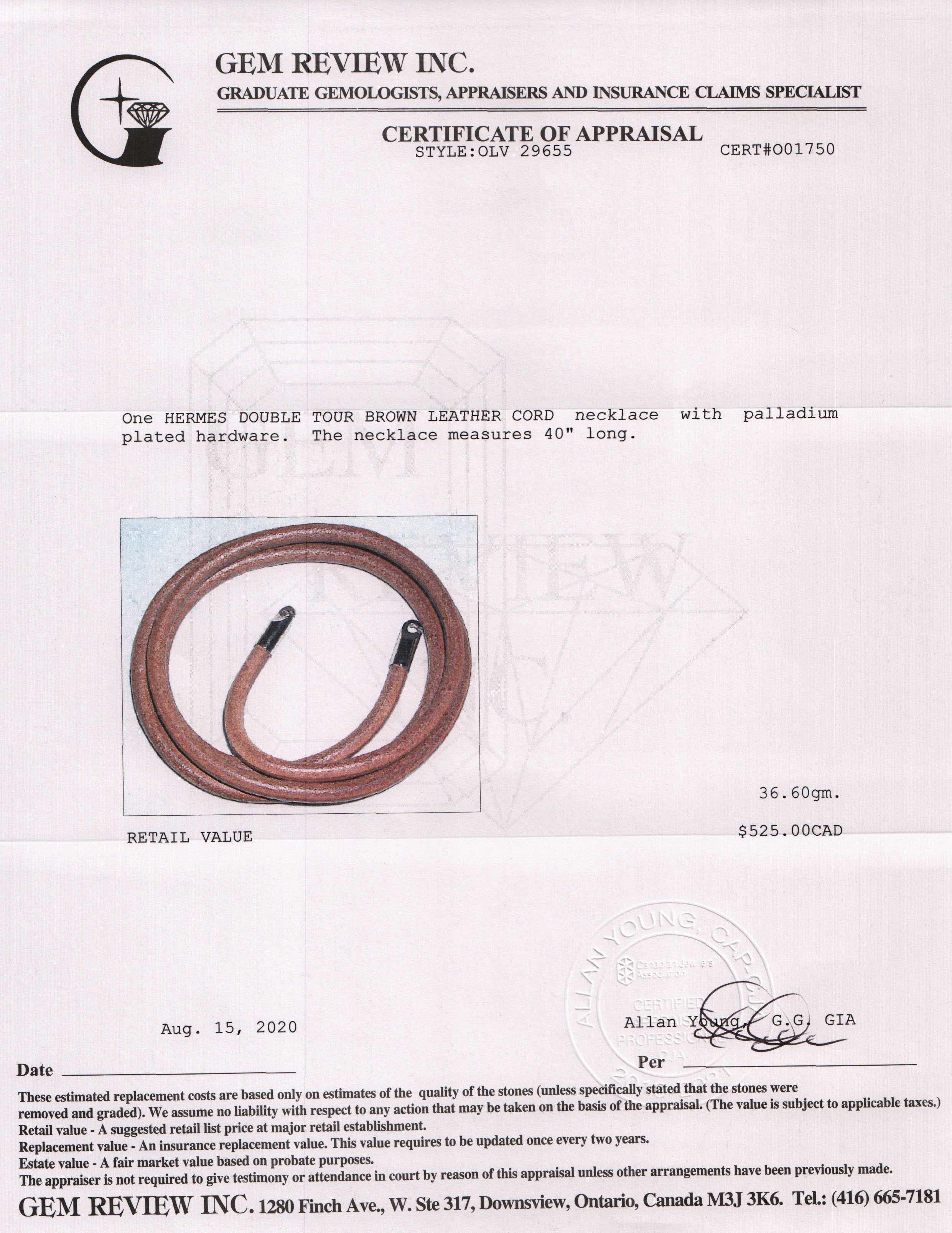Hermes Double Tour Leather Cord Necklace