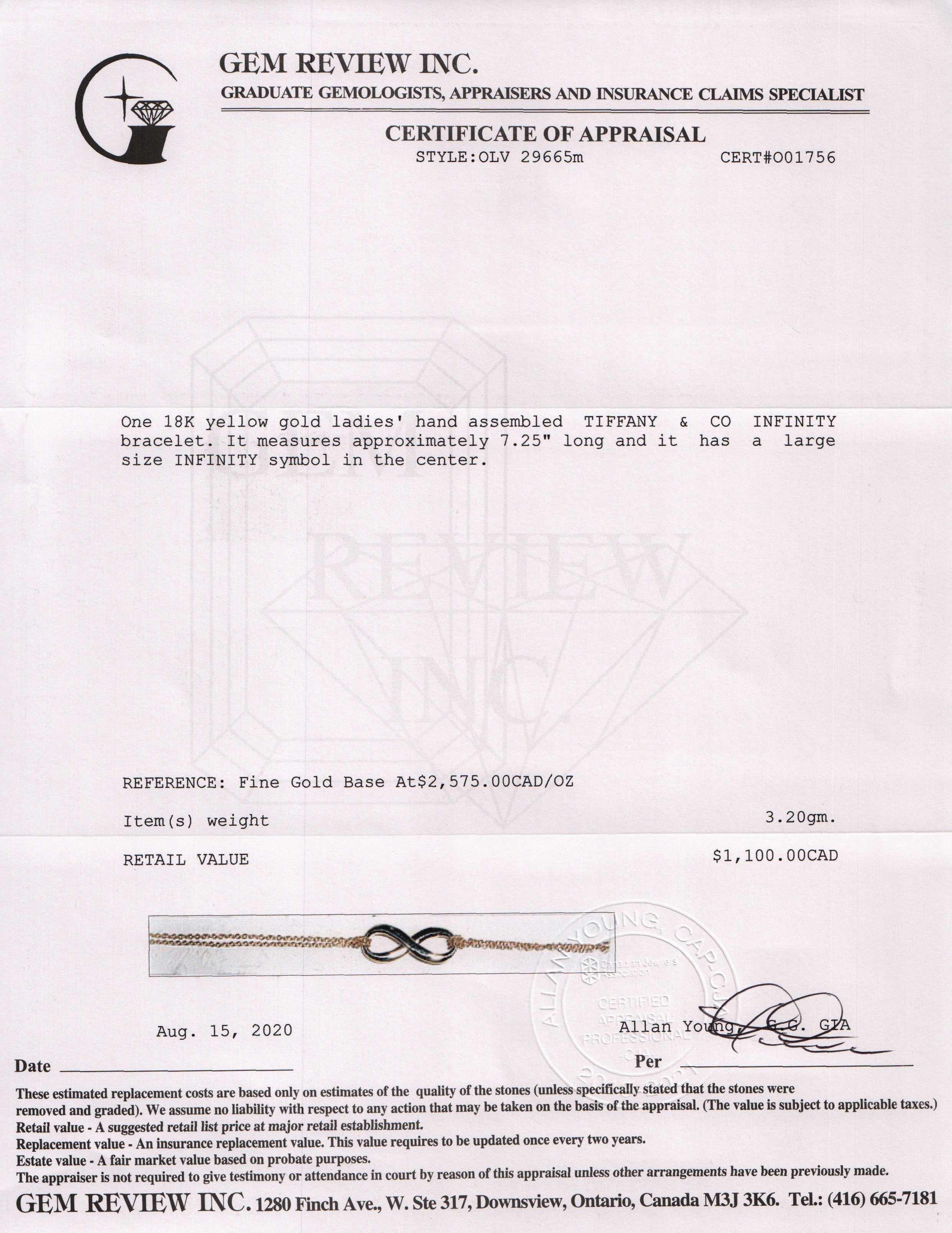 Tiffany & Co. 18k Gold Infinity Bracelet