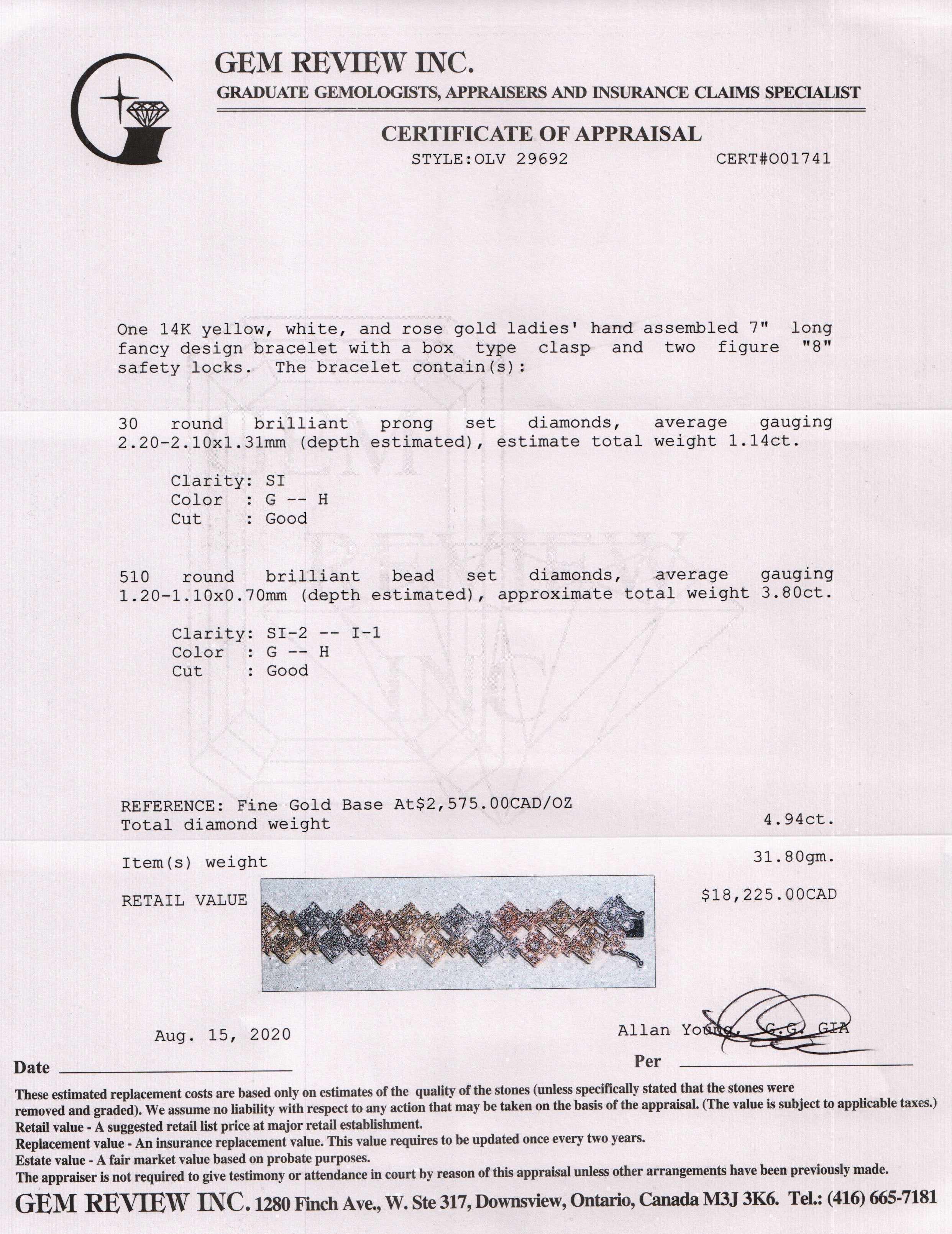 Tri-Color Cluster Diamond Link Bracelet