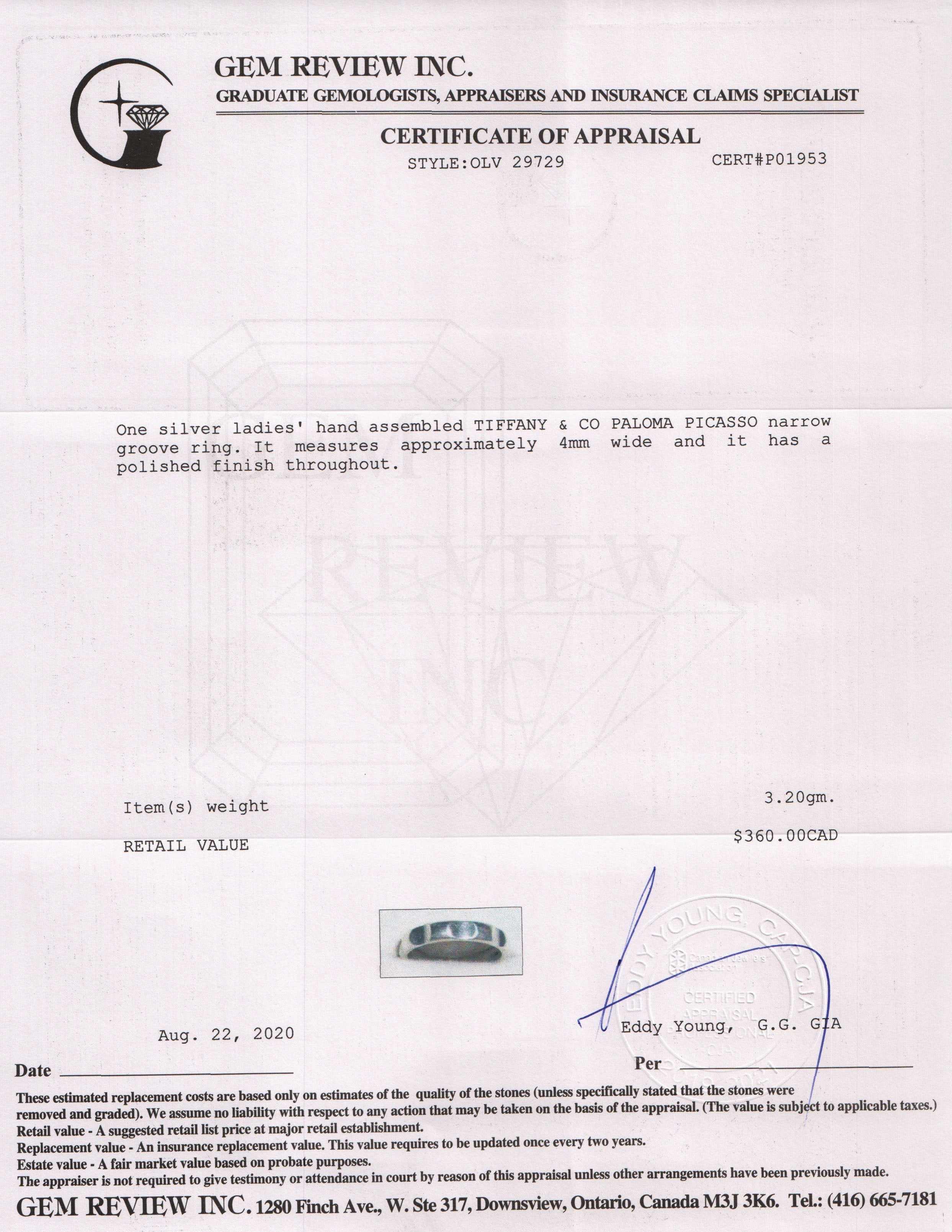 Tiffany & Co. Paloma Picasso Narrow Groove Ring