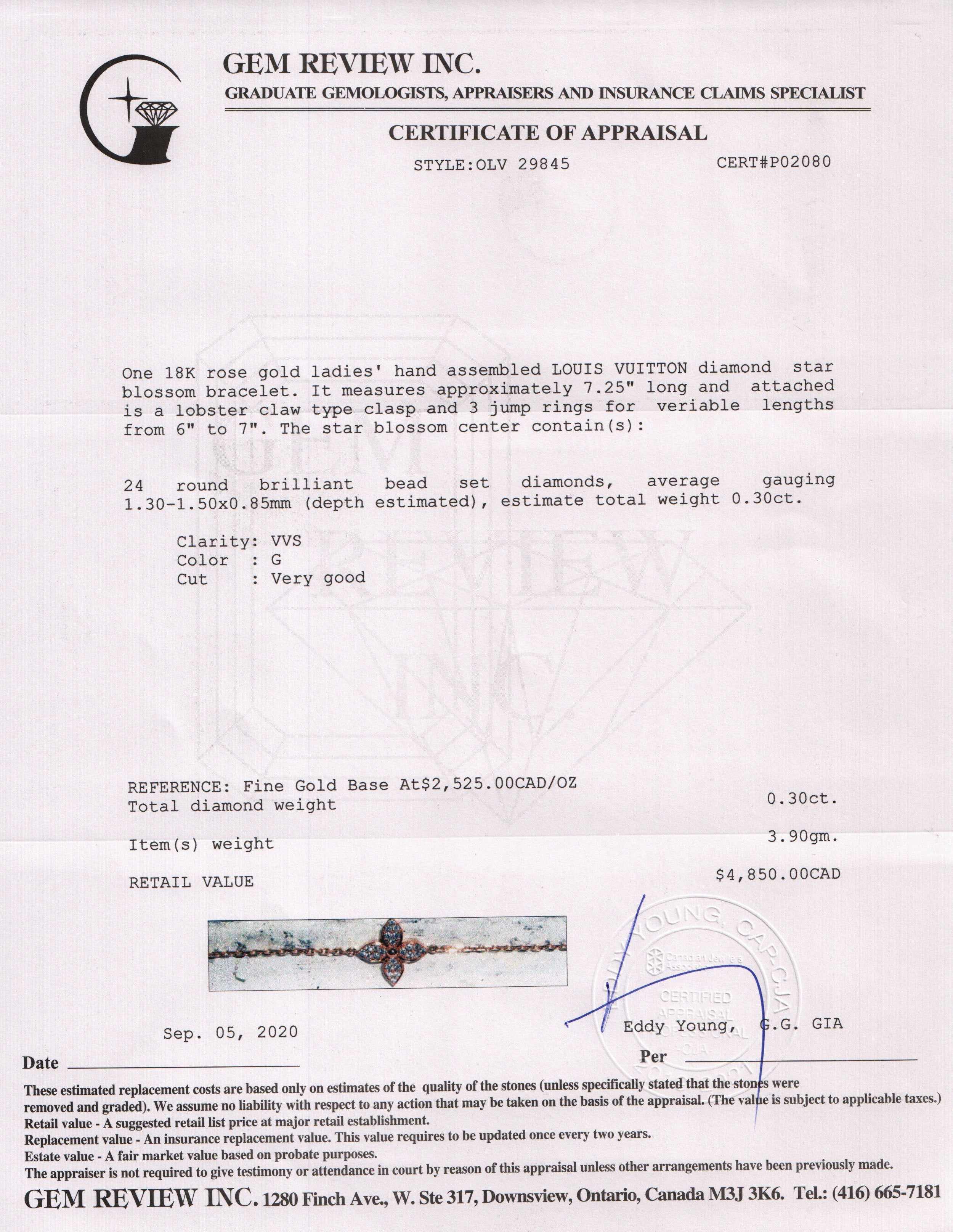 Louis Vuitton 18k Rose Gold Diamond Star Blossom Bracelet