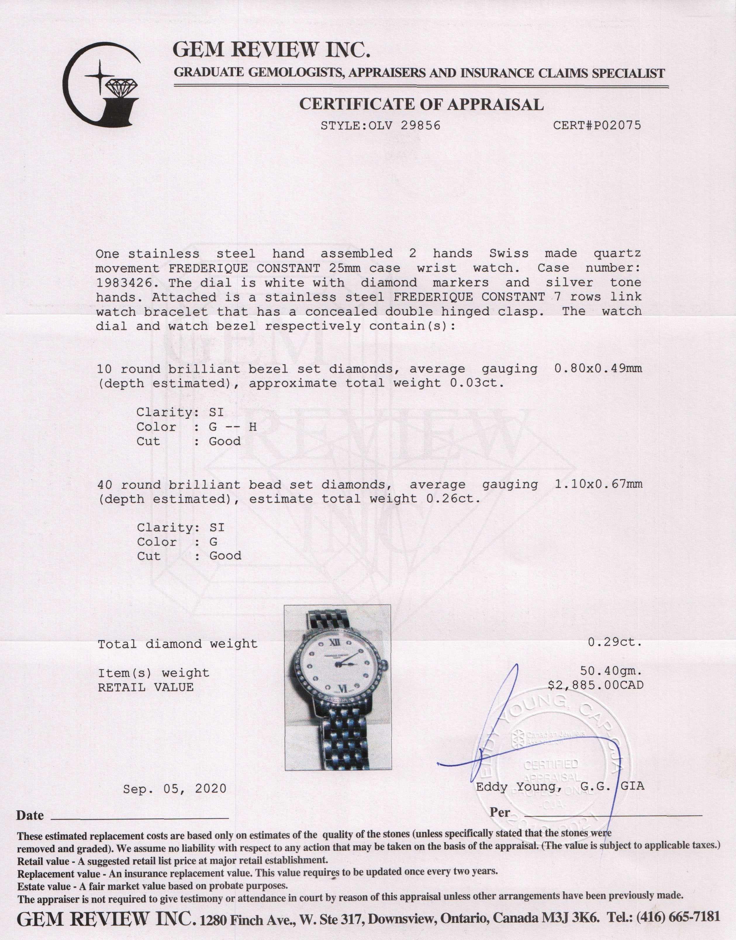 Frederique Constant Diamond Slimline Watch w/ Box