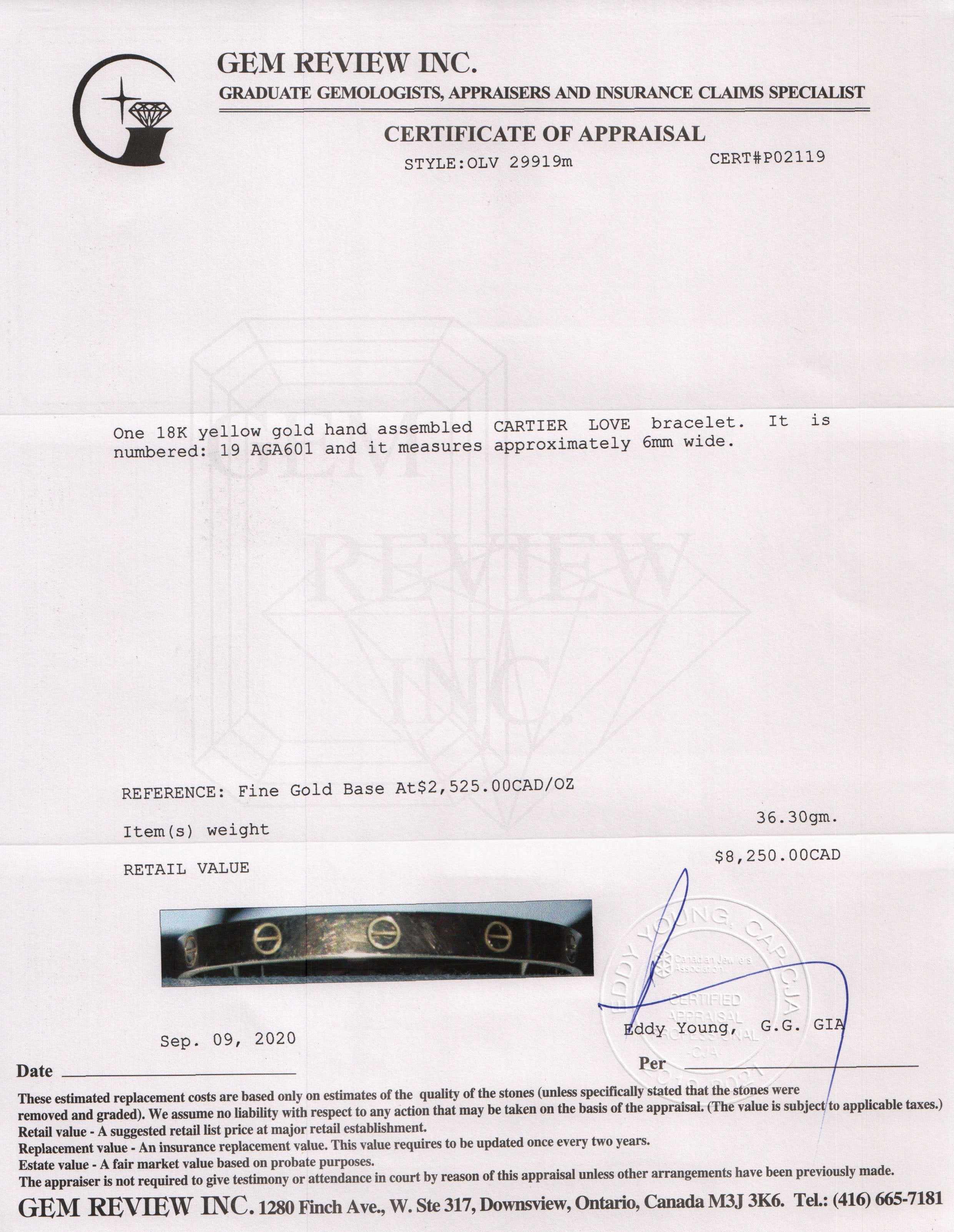 Cartier 18k Gold Love Bracelet w/ Box & Certificate