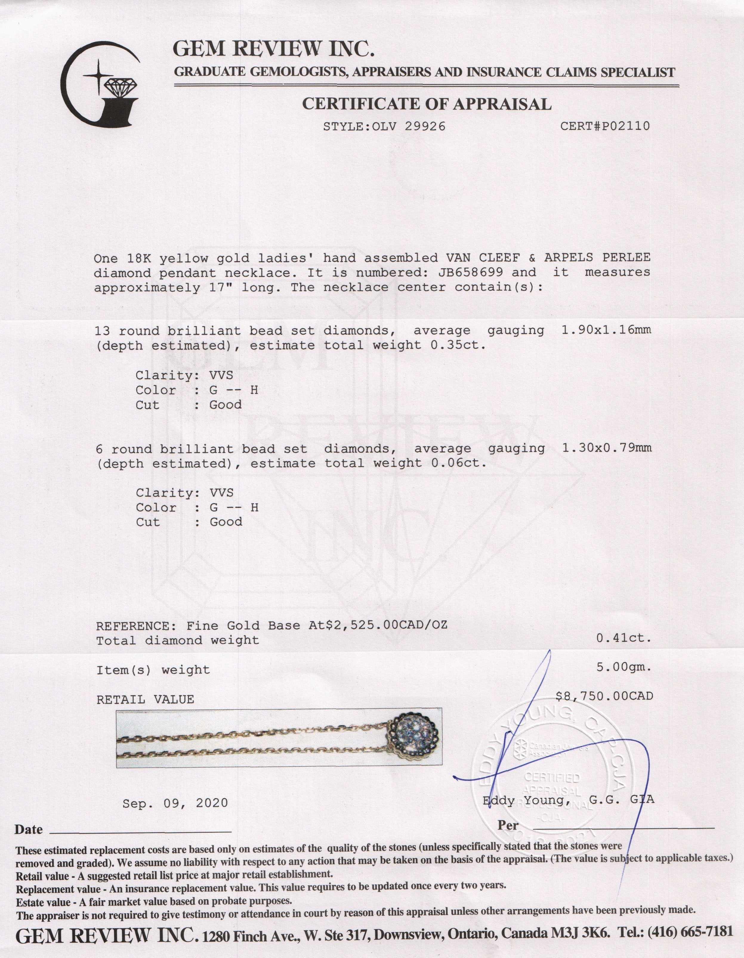 Van Cleef & Arpels 18k Gold Perlee Diamond Pendant Necklace