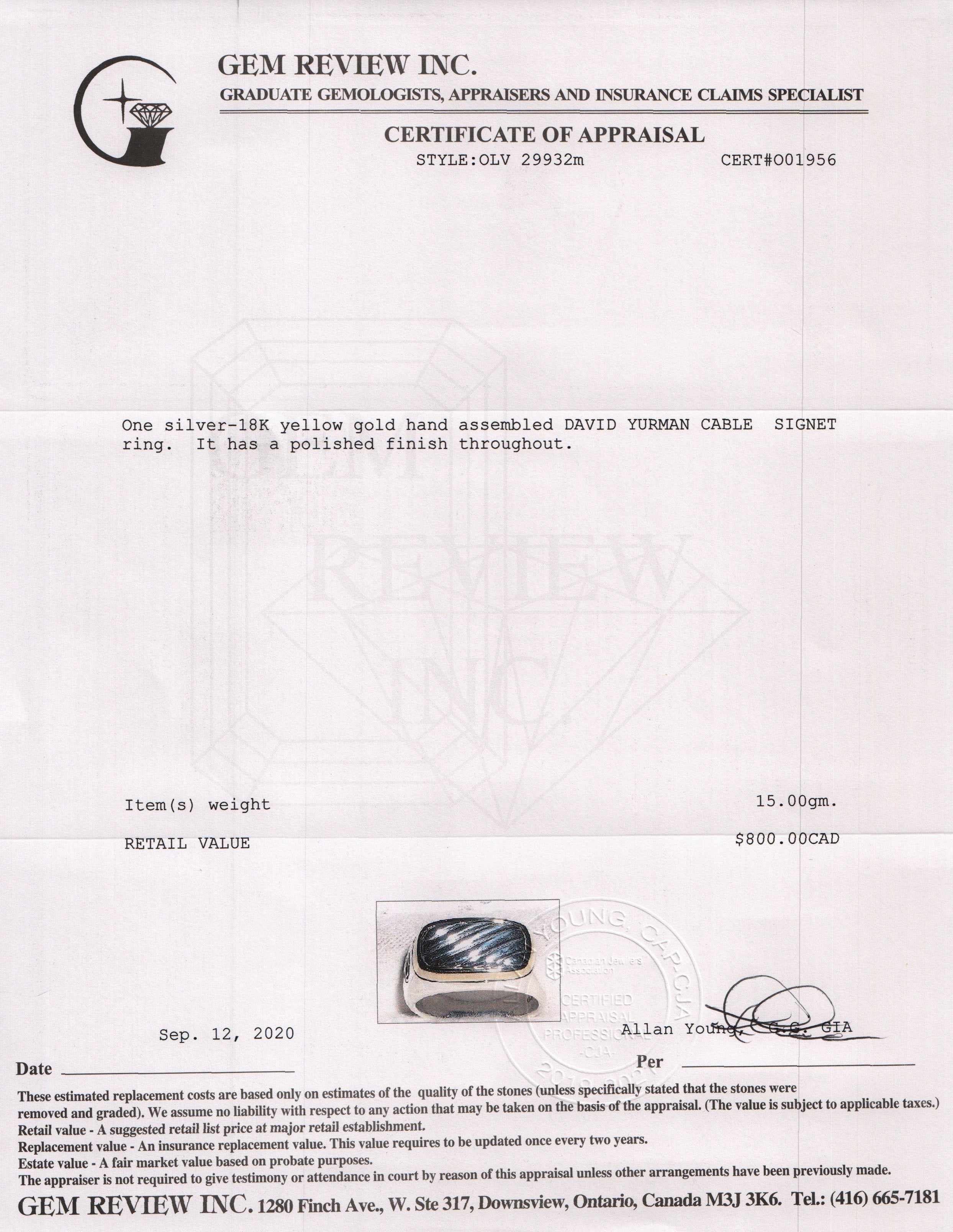 David Yurman Two-Tone Cable Signet Ring