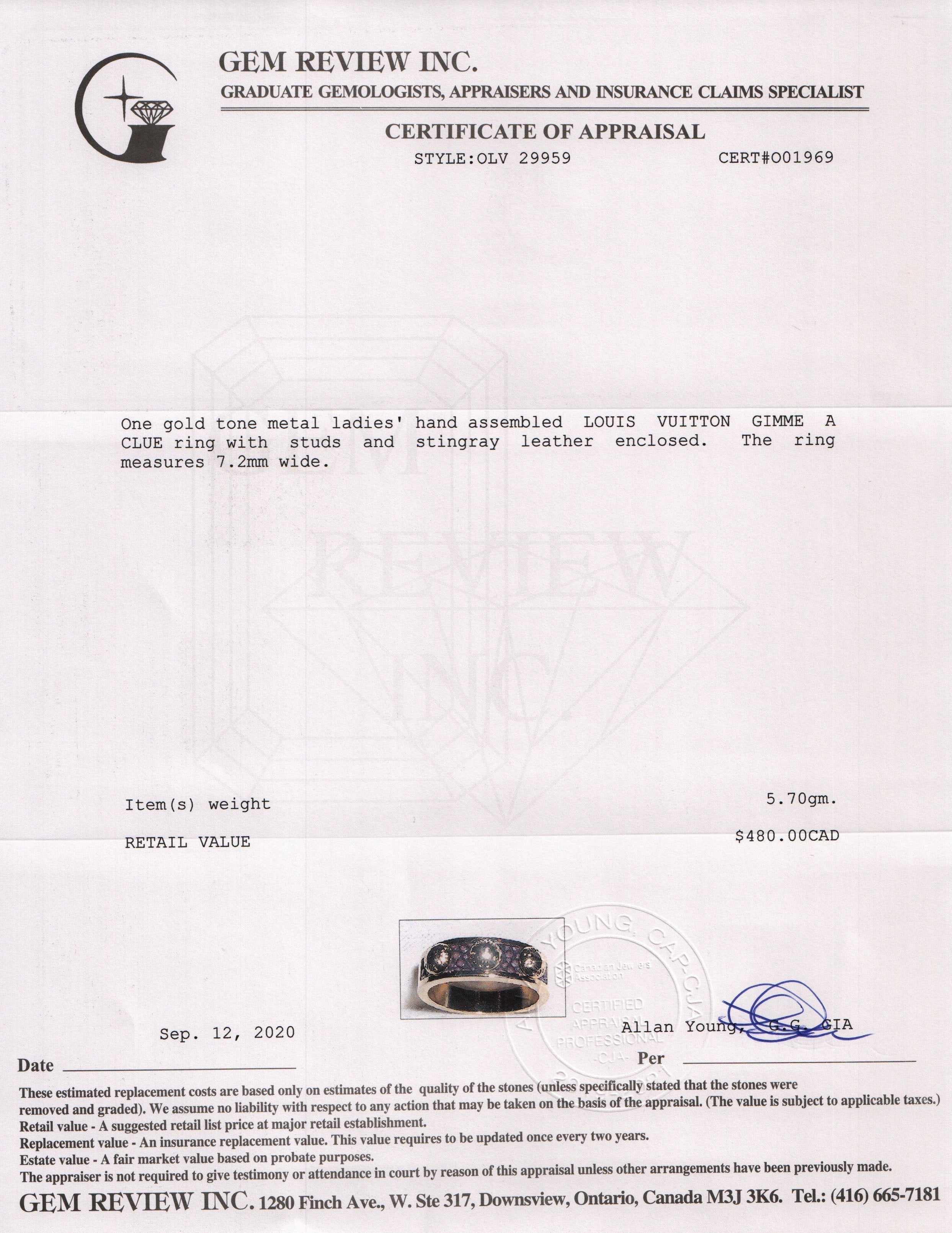 Louis Vuitton Gimme A Clue Stingray Ring