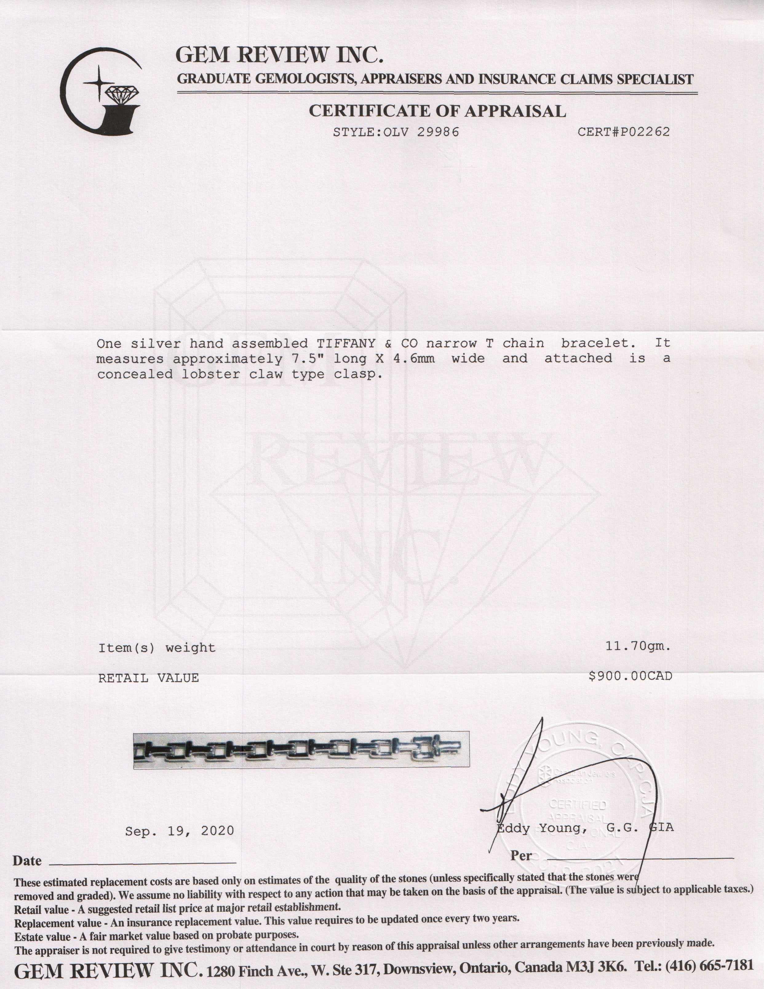 Tiffany & Co. Narrow T Chain Bracelet