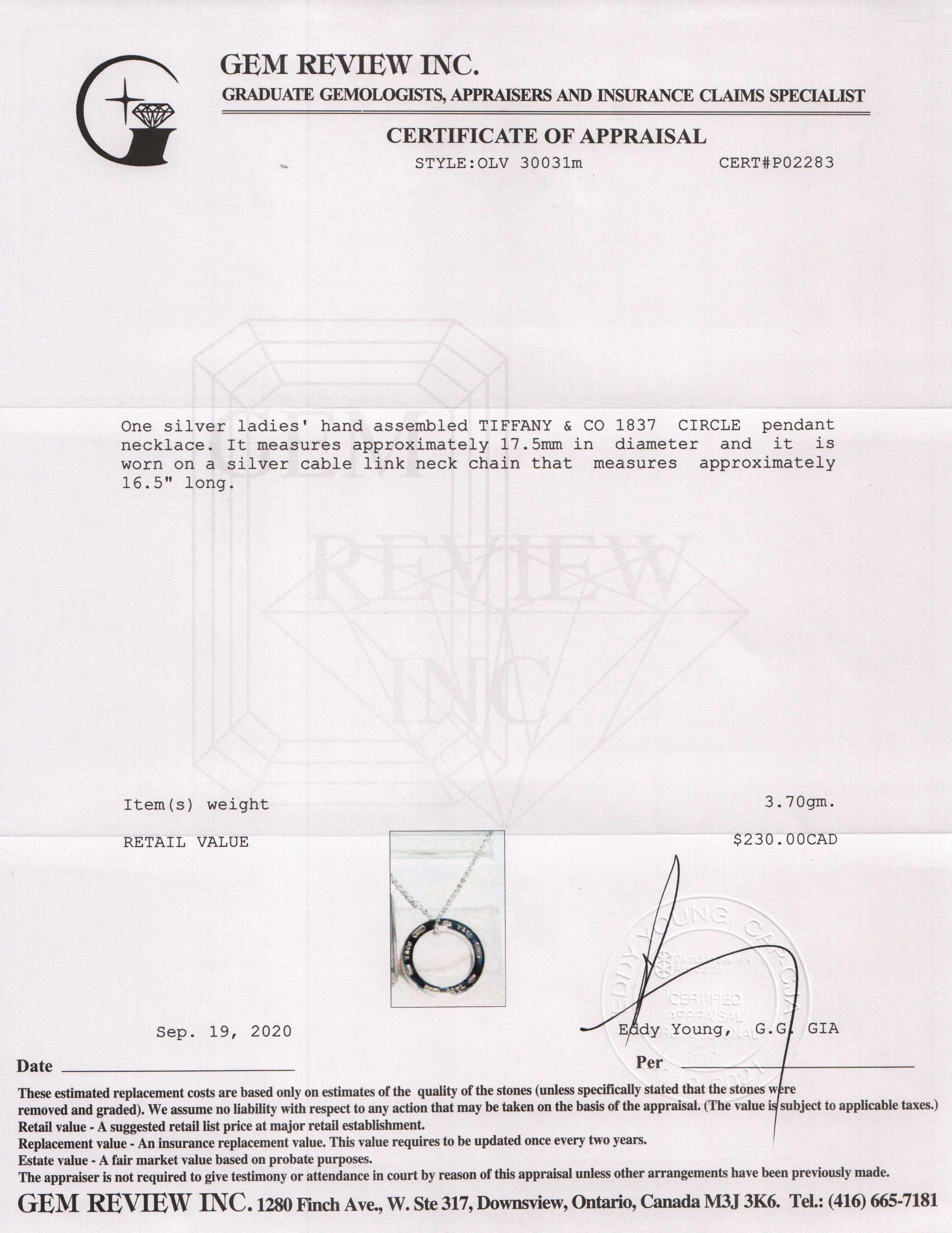 Tiffany & Co. 1837 Circle Pendant Necklace