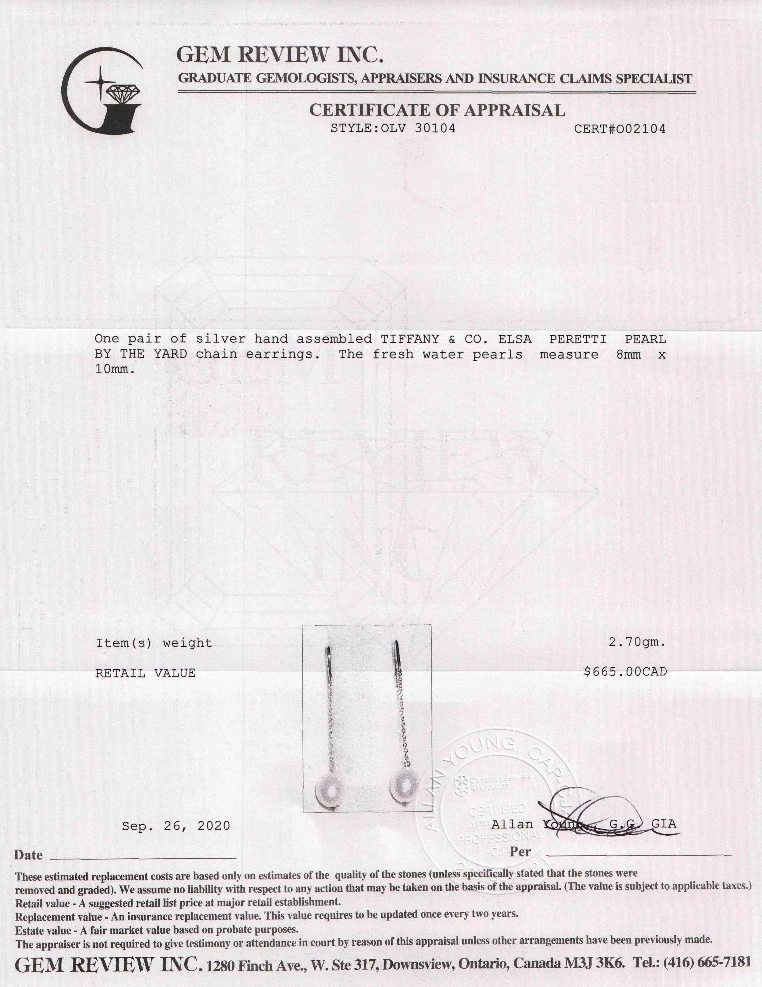 Tiffany & Co. Elsa Peretti Pearl by the Yard Chain Earrings