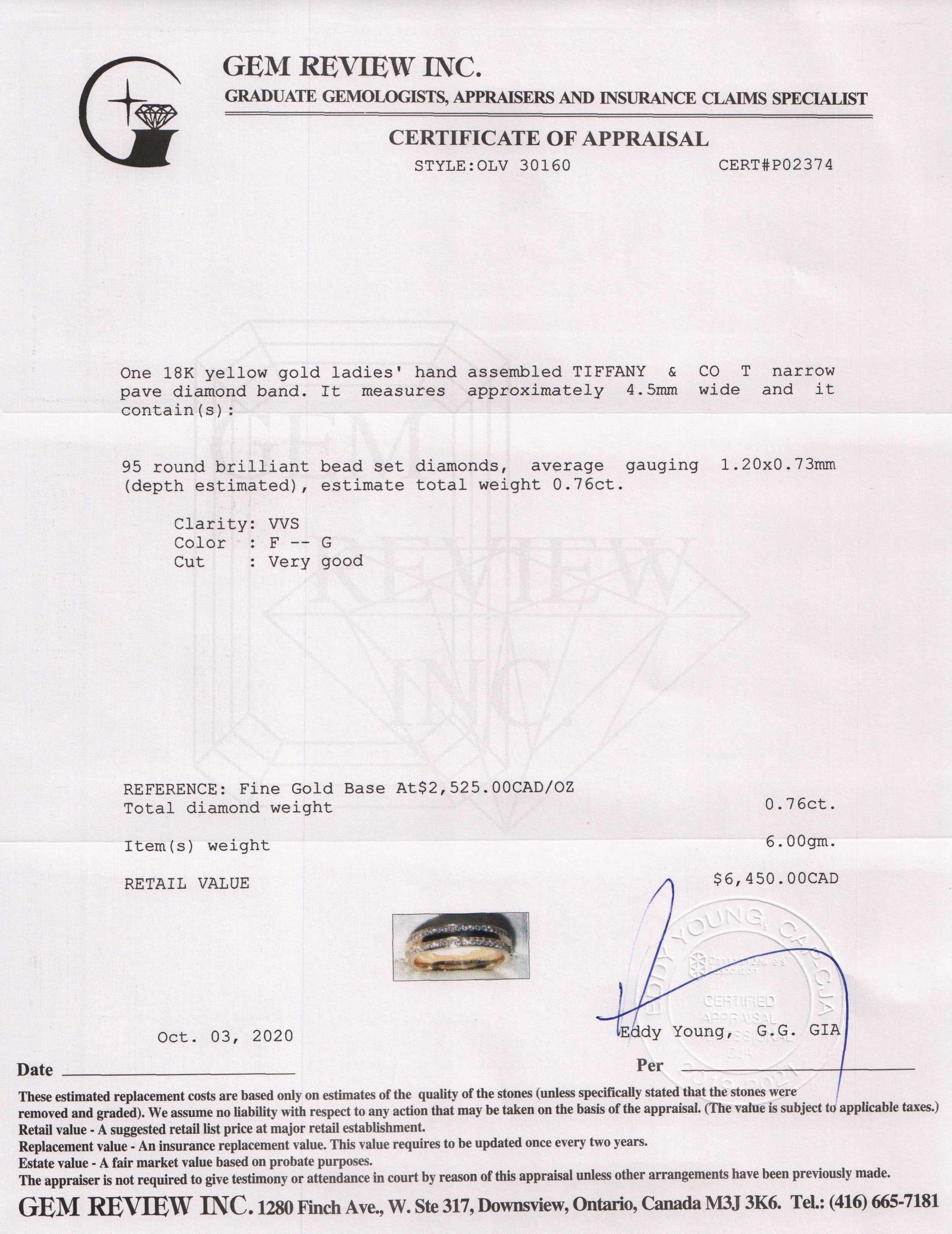 Tiffany & Co. 18k Gold T Narrow Pave Diamond Ring