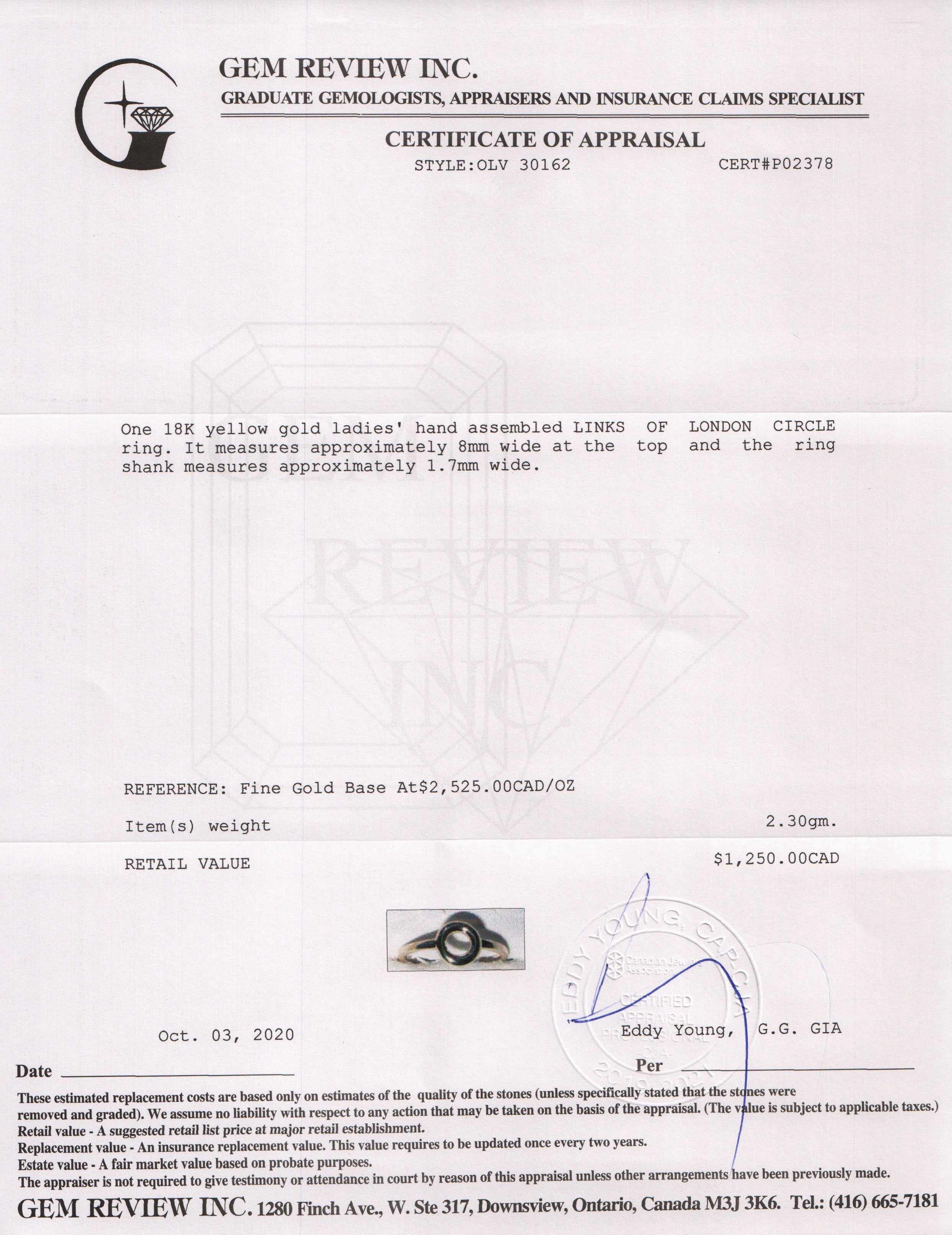 Links of London 18k Gold Circle Ring