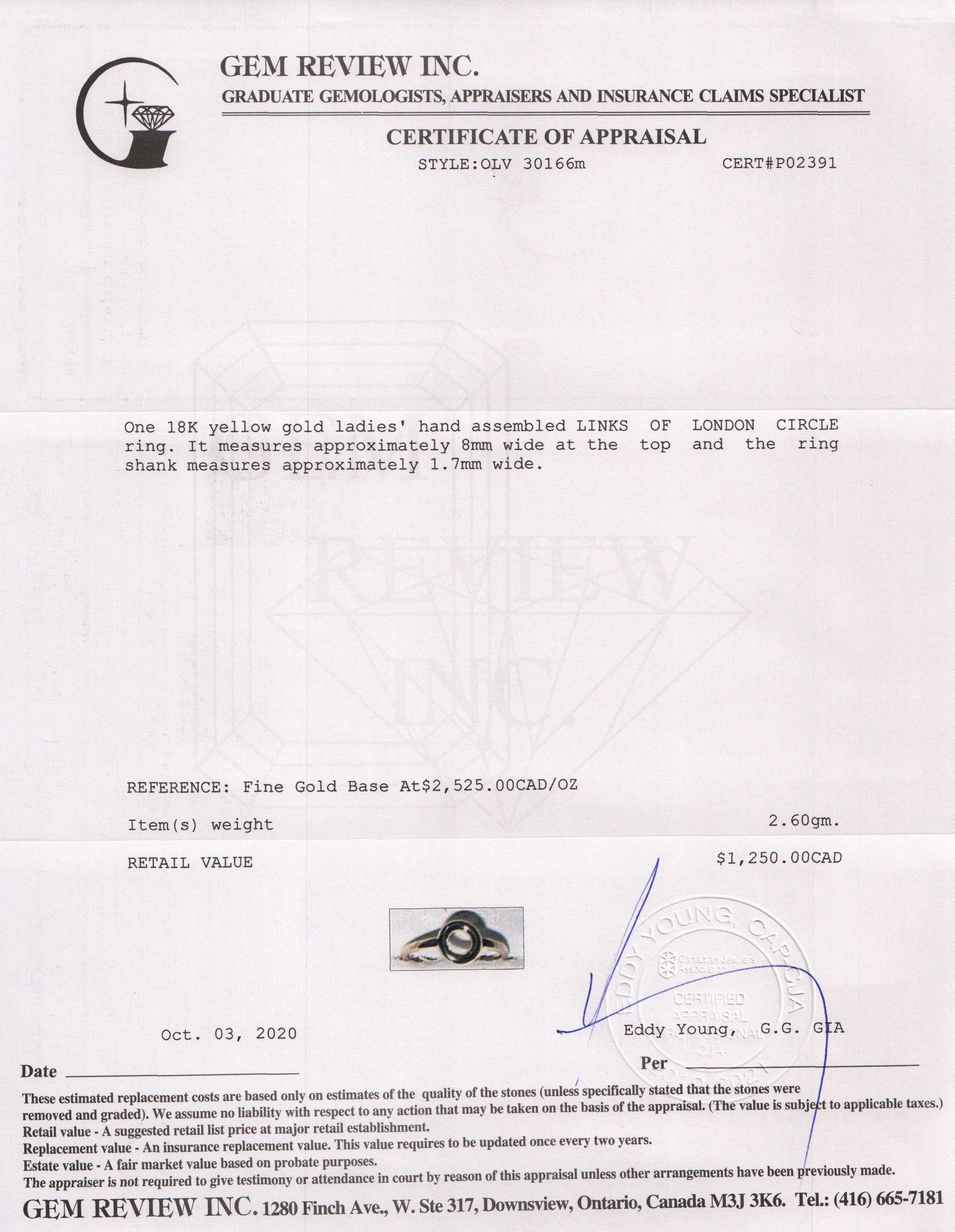 Links of London 18k Gold Circle Ring