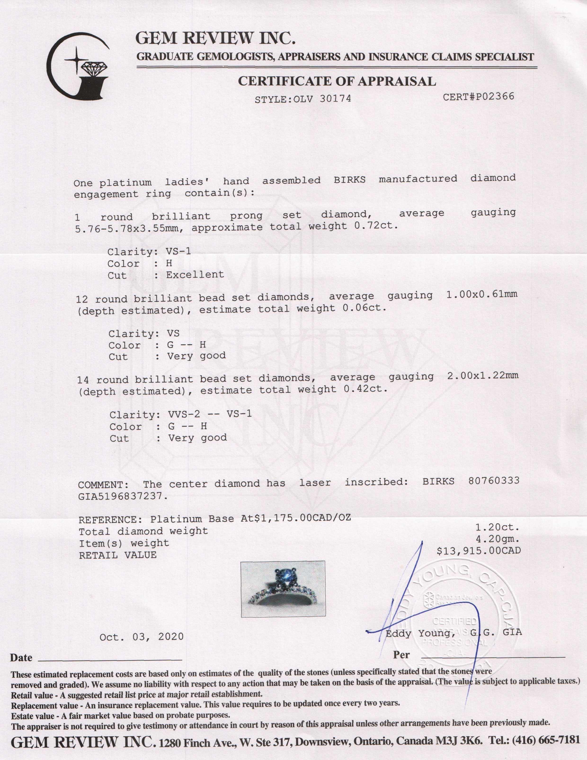 Birks Diamond Engagement Ring w/ GIA Diamond Certificate