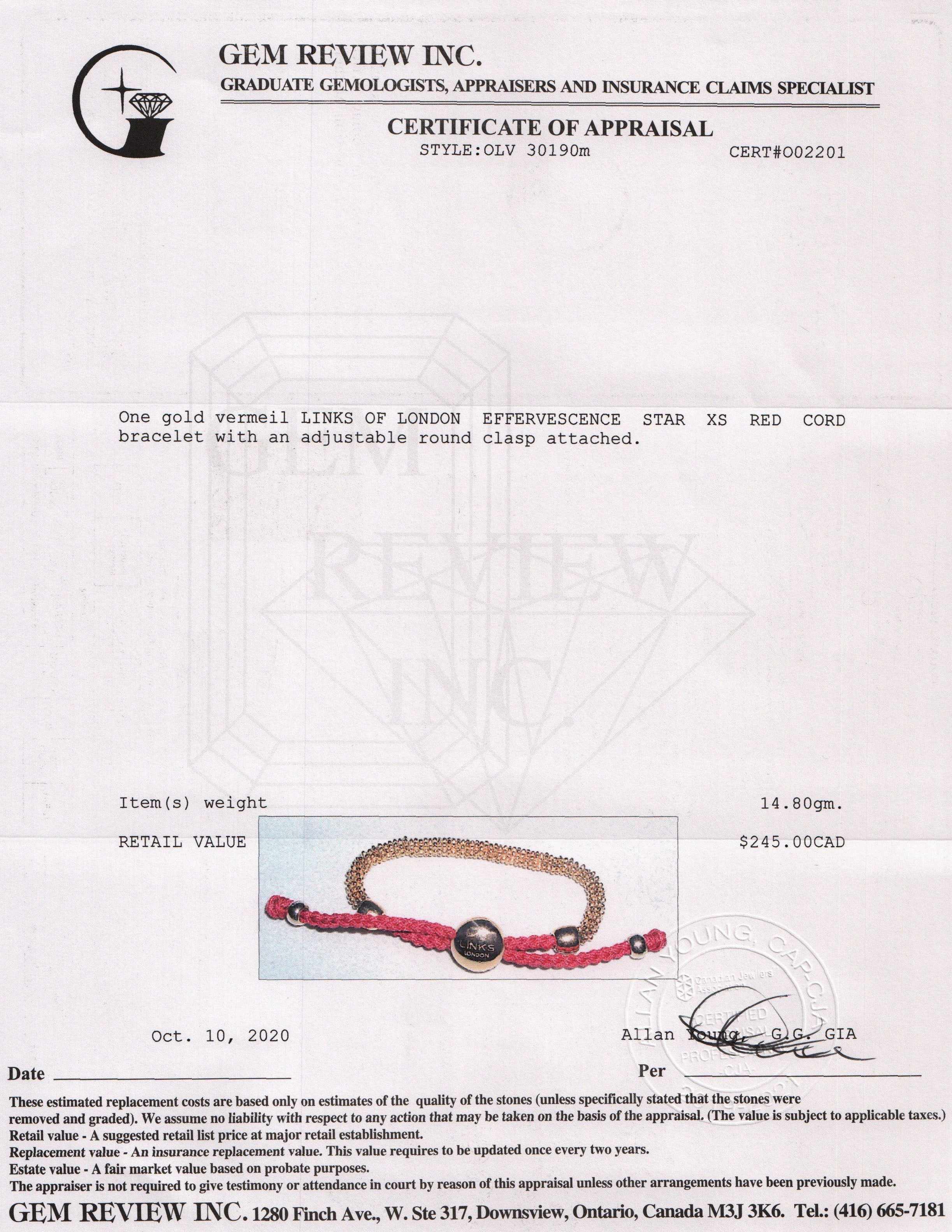 Links of London Gold Vermeil Effervescence Star XS Cord Bracelet