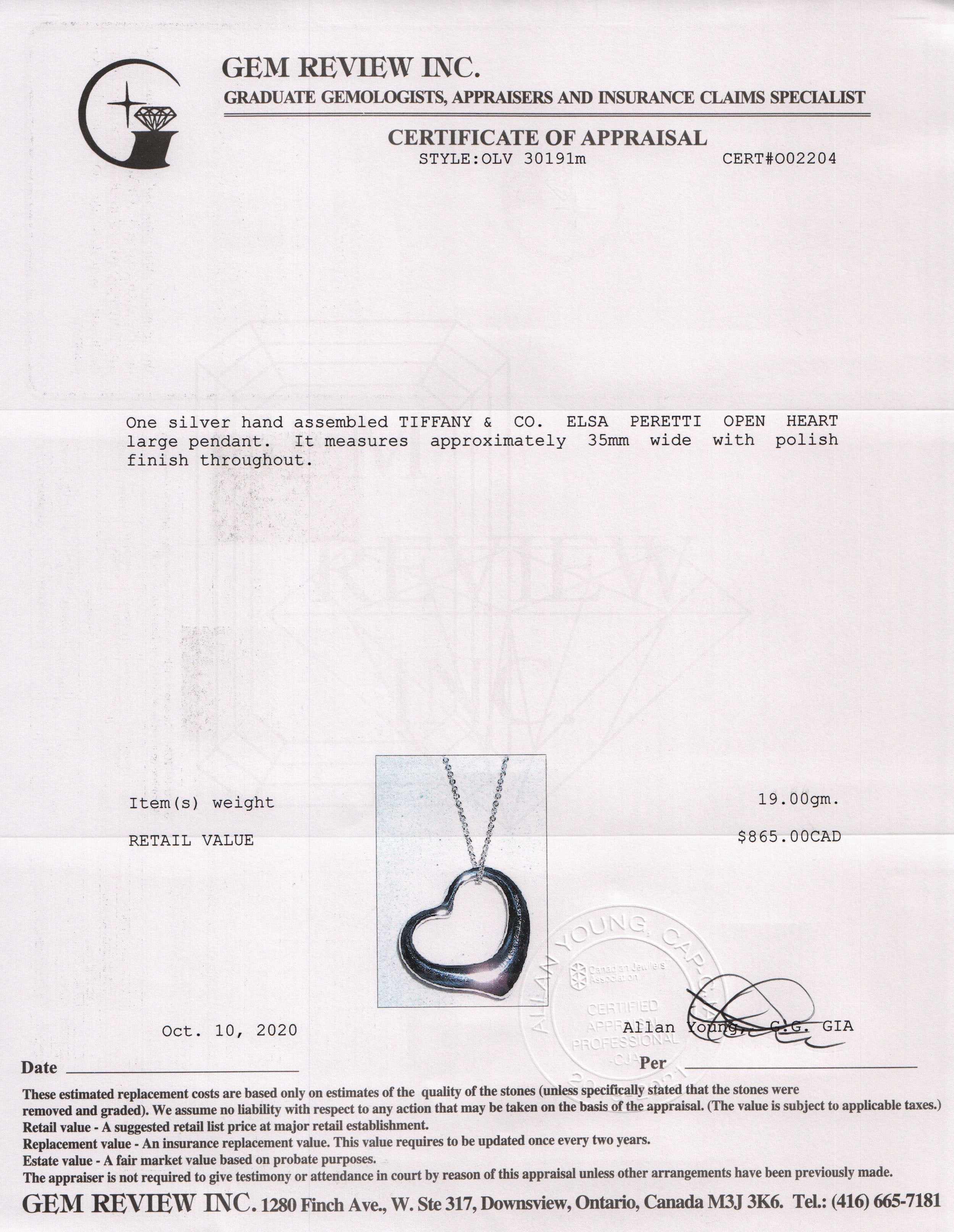 Tiffany & Co. Elsa Peretti Large Open Heart Pendant Necklace