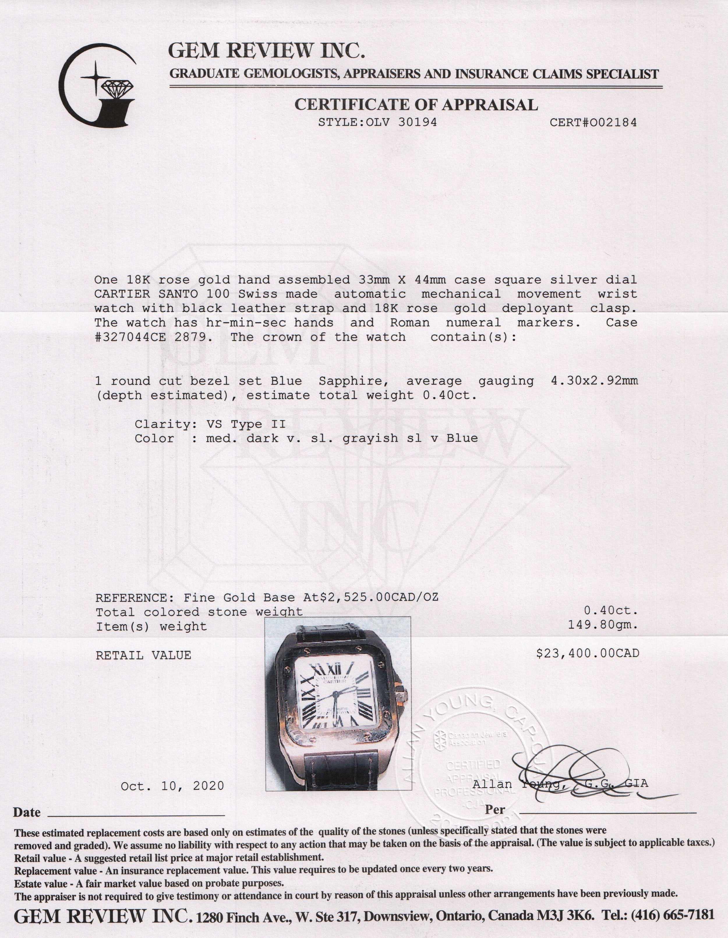 Cartier 18k Rose Gold Santos 100 Watch w/ Box