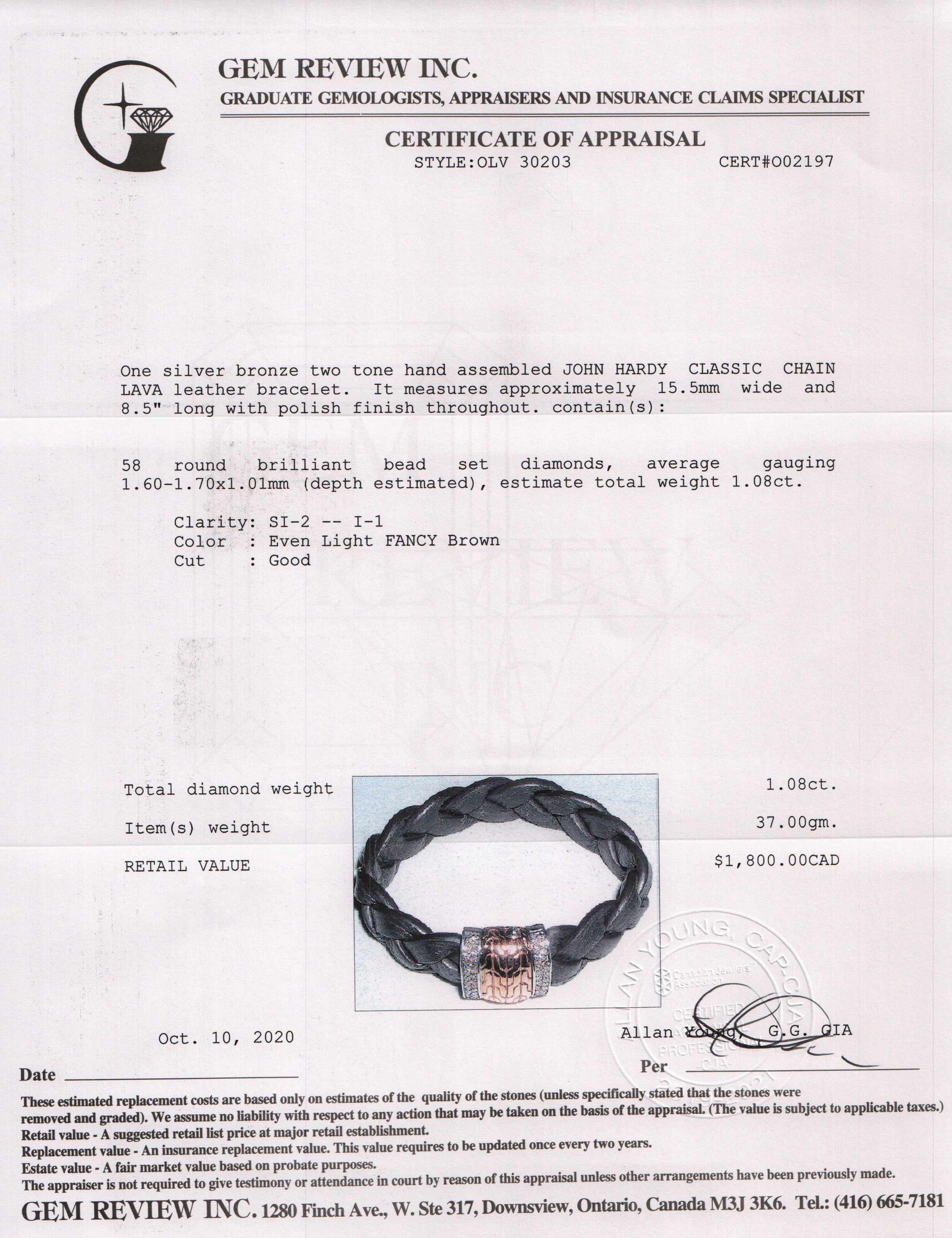 John Hardy Classic Chain Lava Station Leather Bracelet with Diamonds
