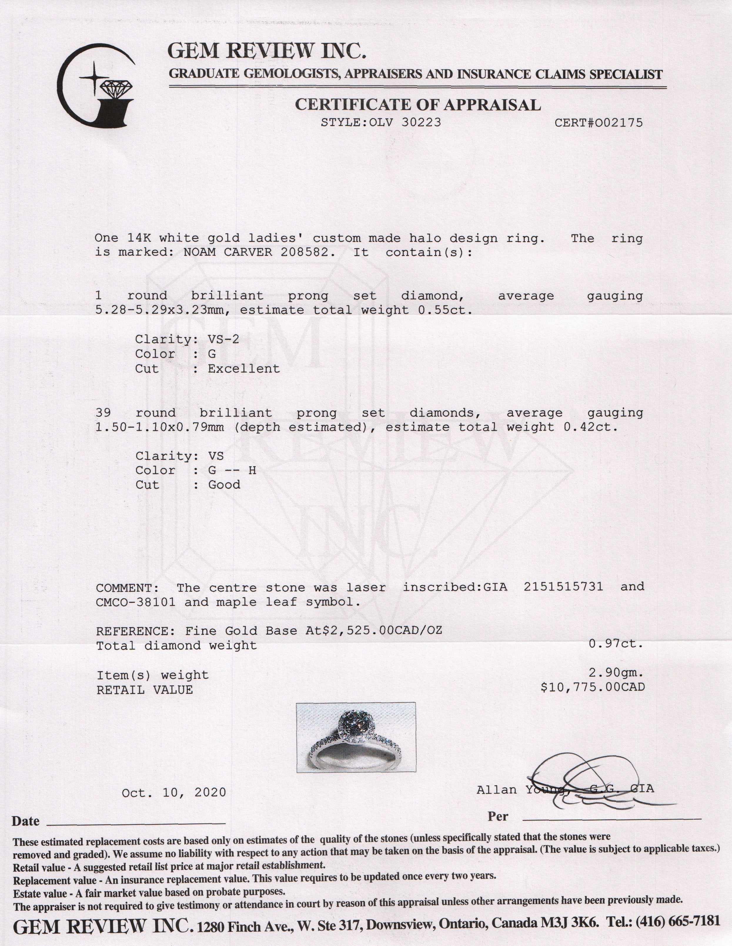 Noam Carver Halo Design Diamond Engagement Ring w/ GIA Report