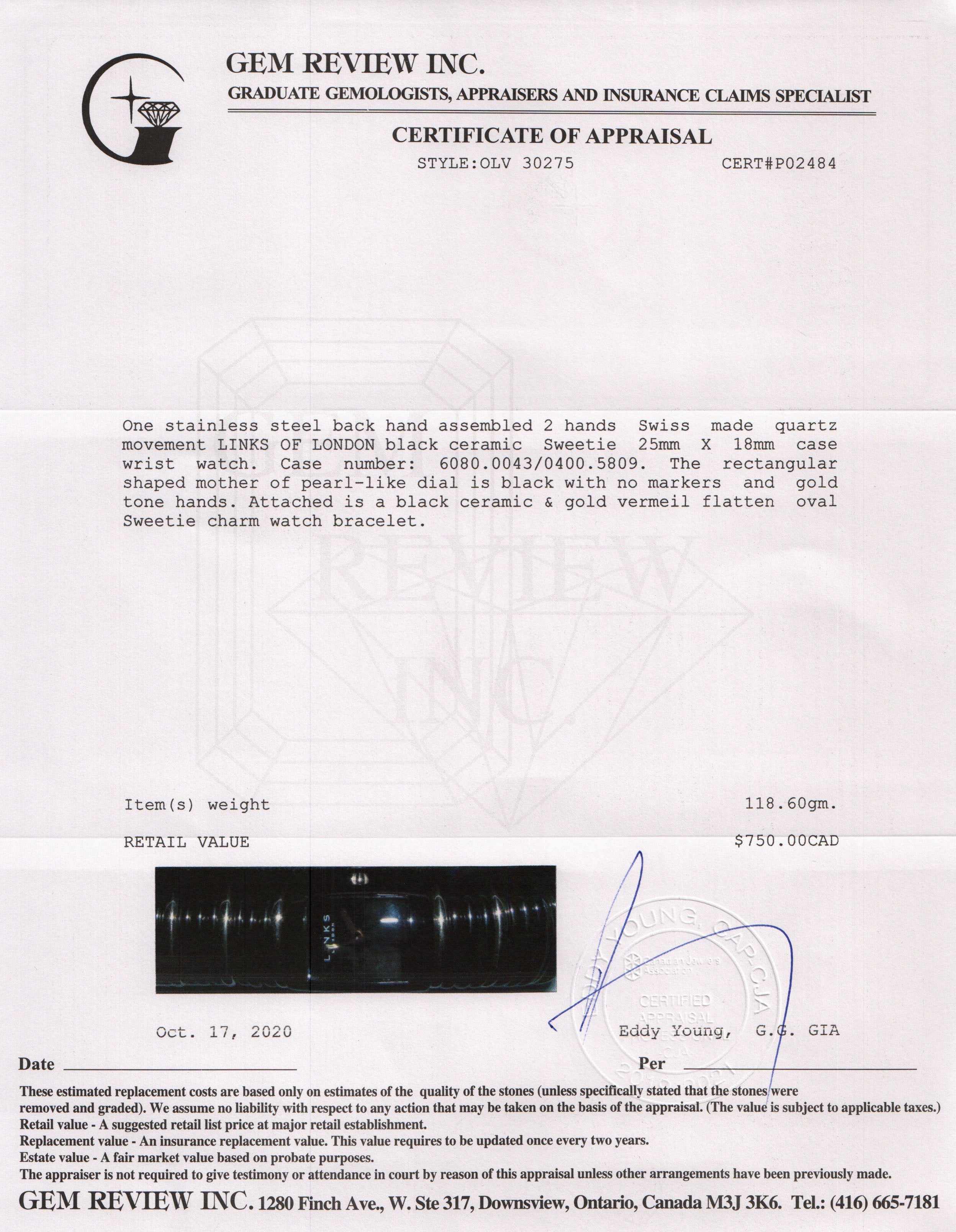 Links of London Black Ceramic and Gold Vermeil Sweetie Watch w/ Box