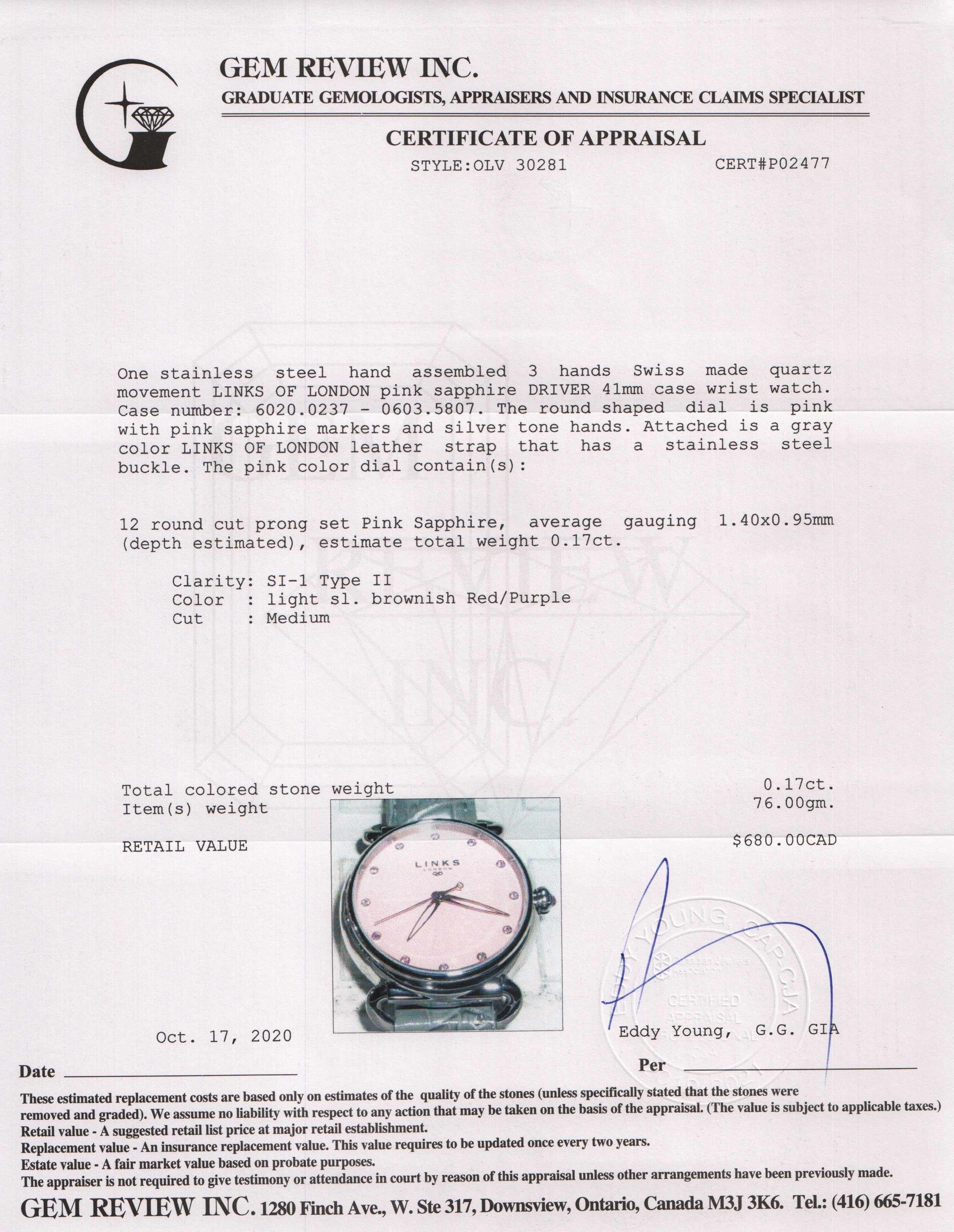 Links of London Pink Sapphire Driver Watch w/ Box