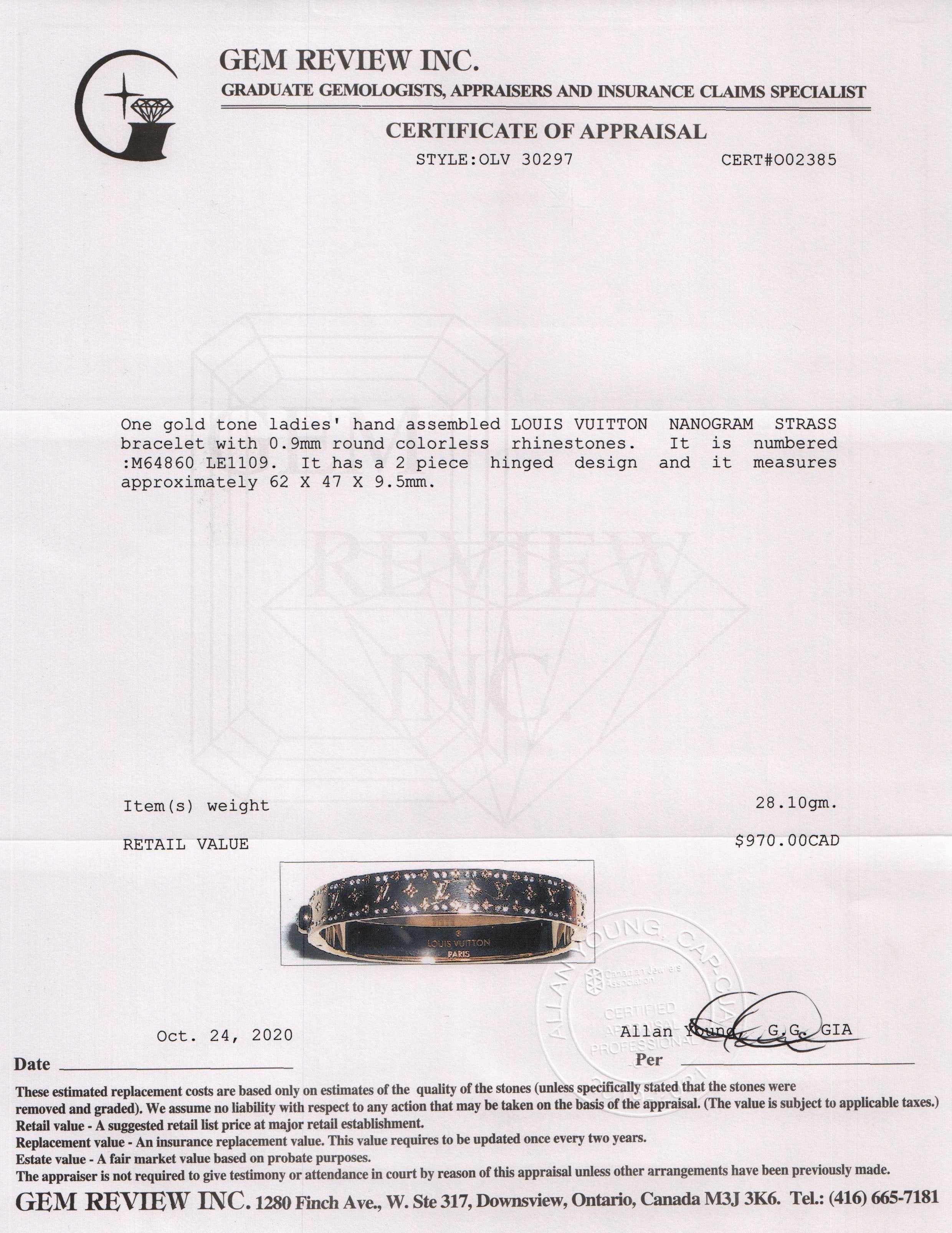 Louis Vuitton Nanogram Strass Bracelet w/ Box