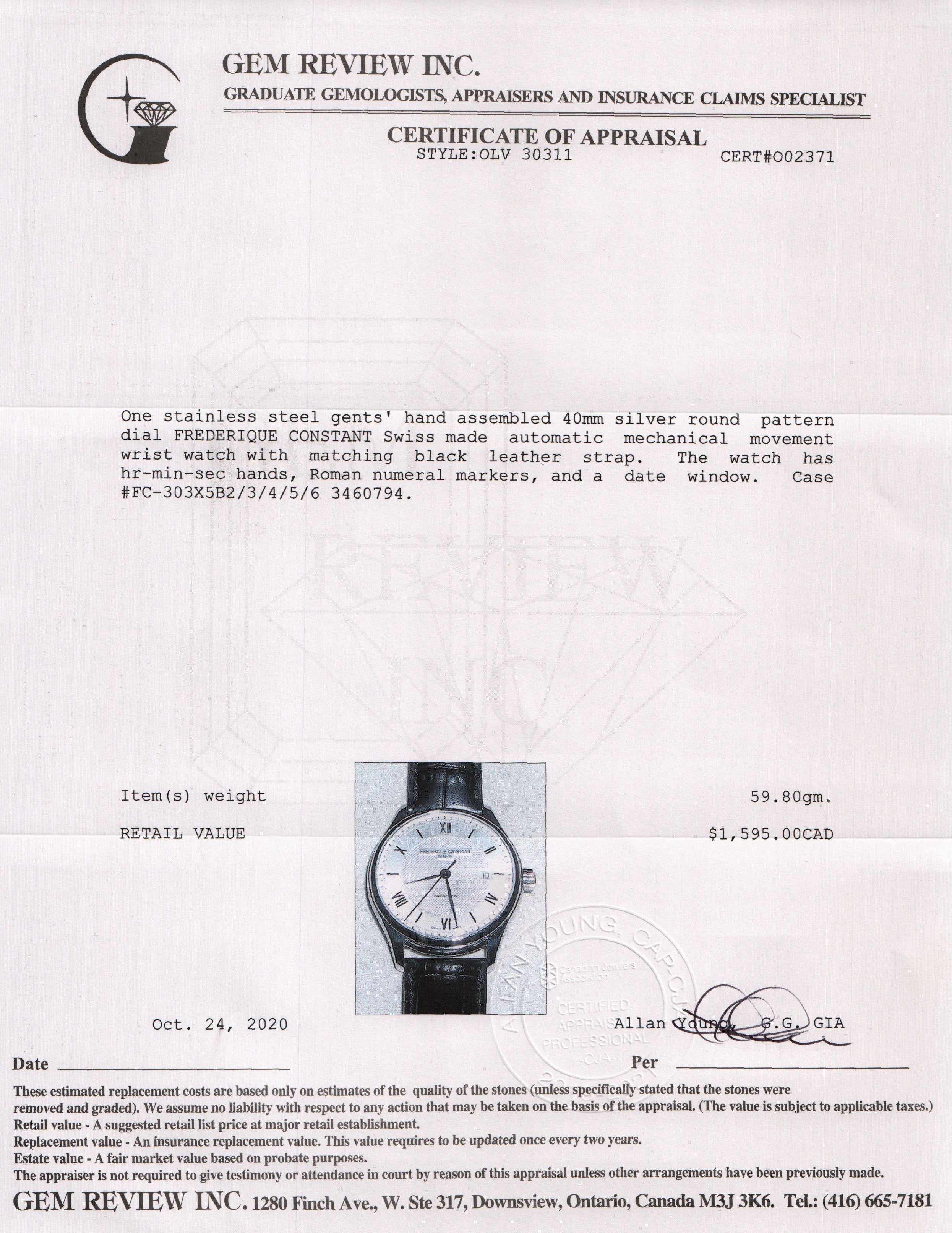 Frederique Constant Classics Automatic Watch w/ Box