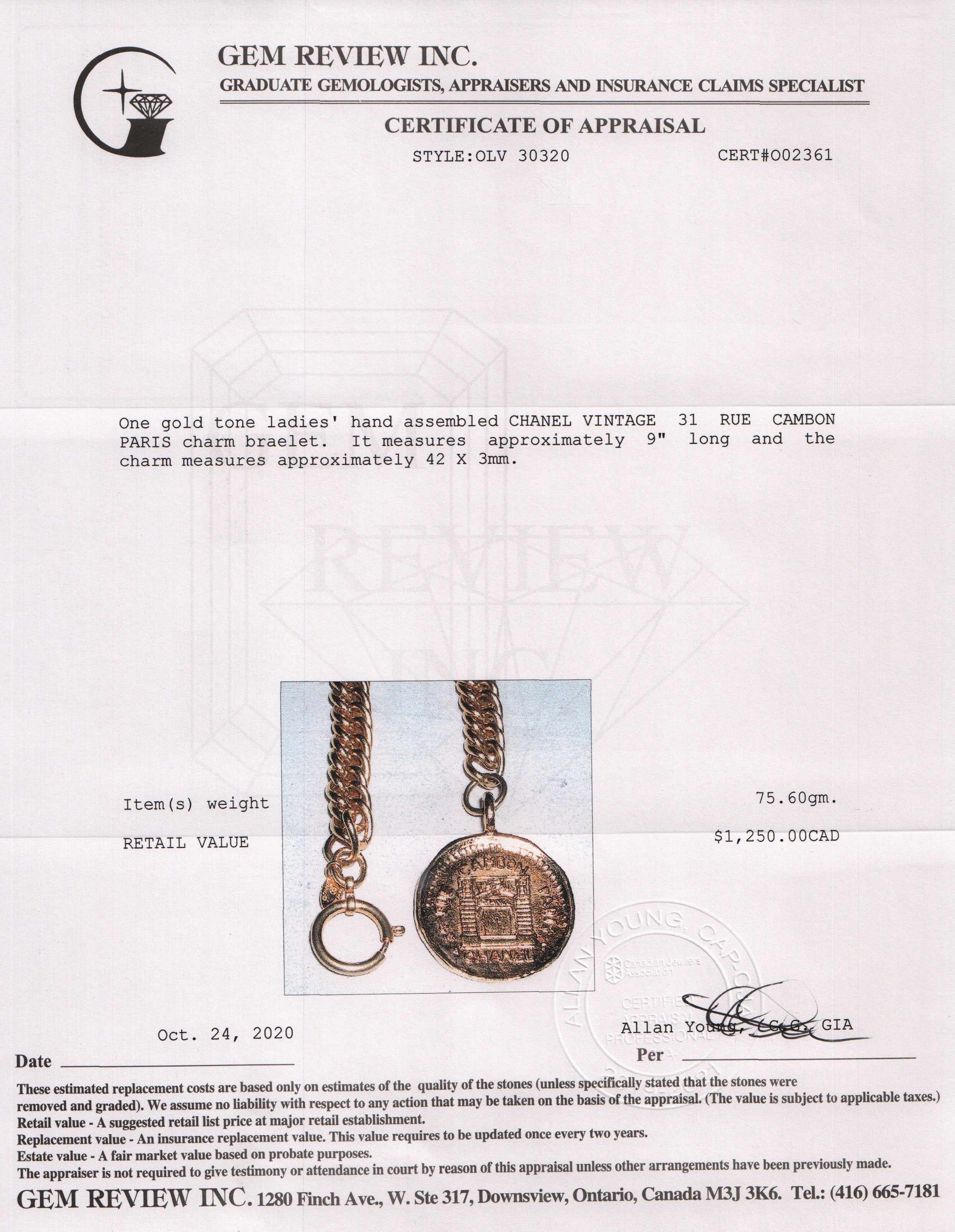 Chanel Vintage 31 Rue Cambon Paris Charm Bracelet