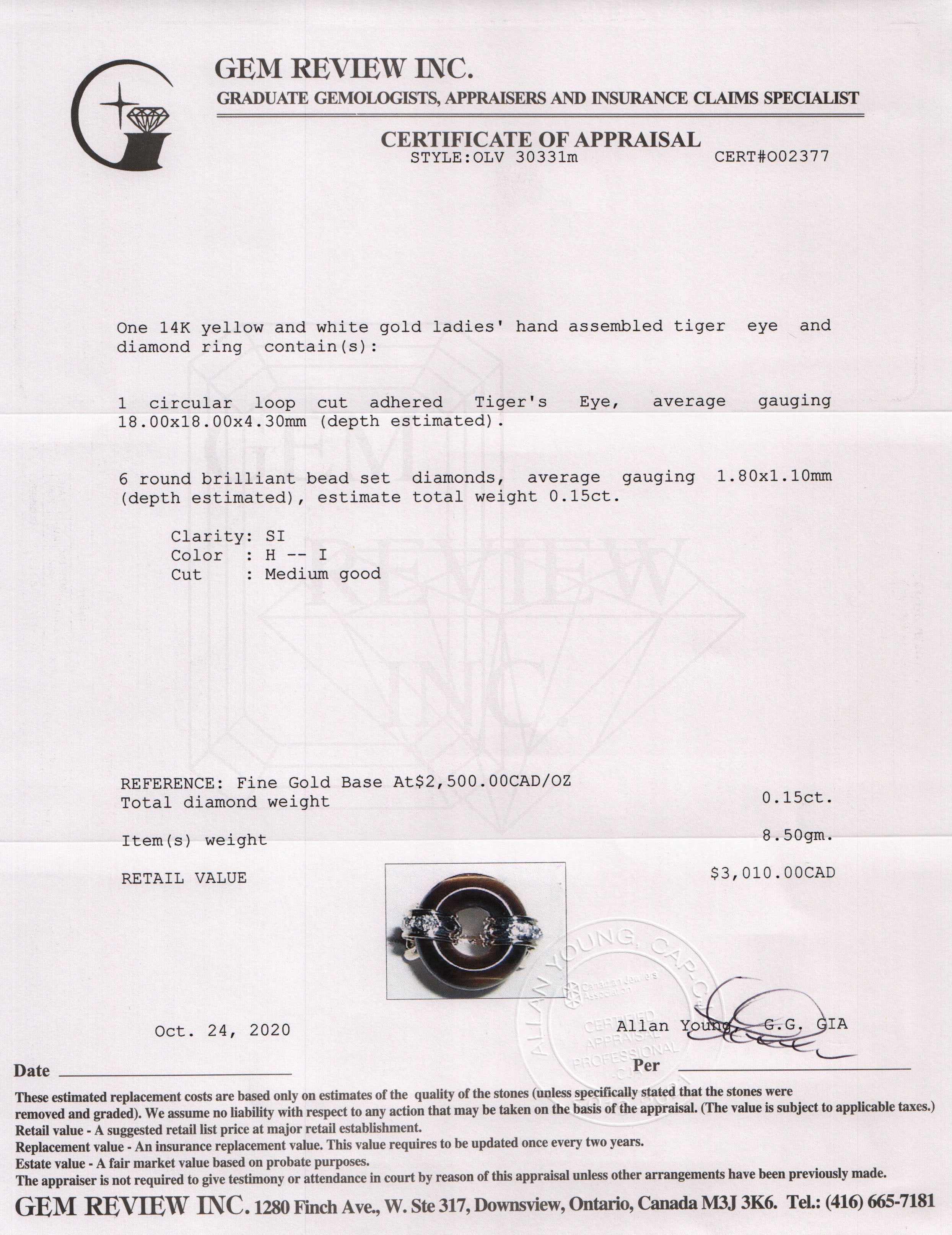 Tiger Eye and Diamond Ring