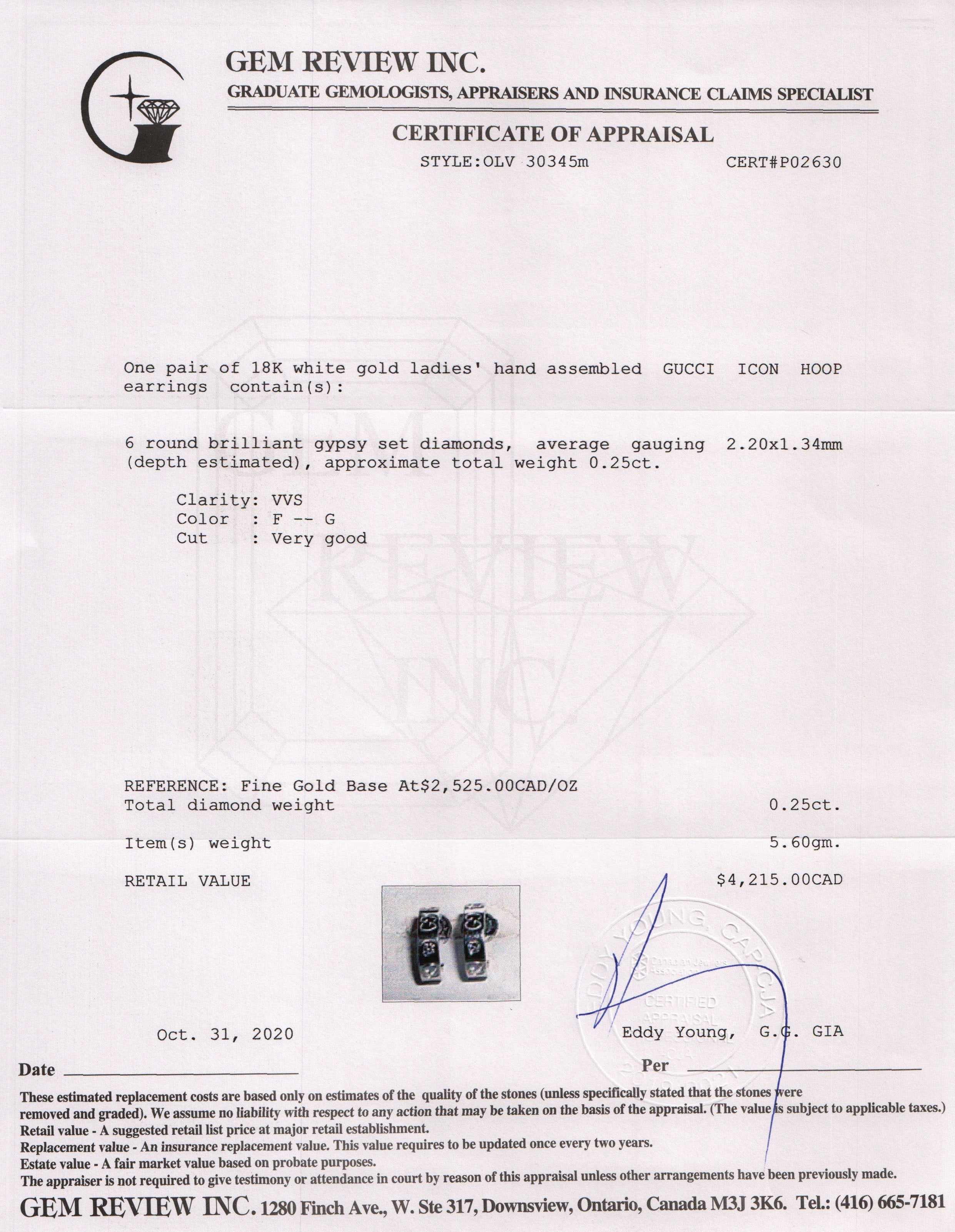 Gucci 18k White Gold Small Icon Diamond Hoop Earrings