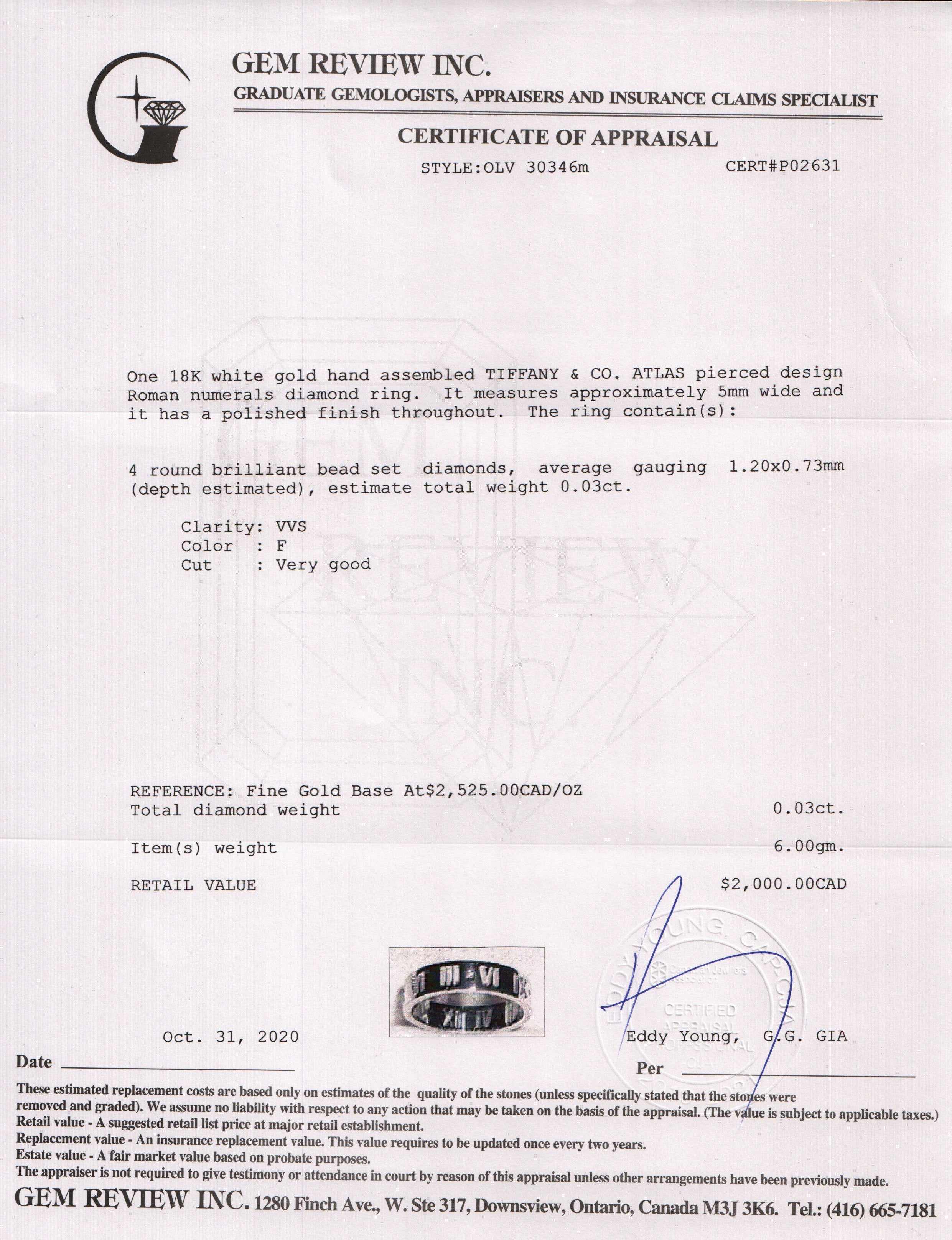 Tiffany & Co. 18k White Gold Atlas Pierced Ring with Diamonds