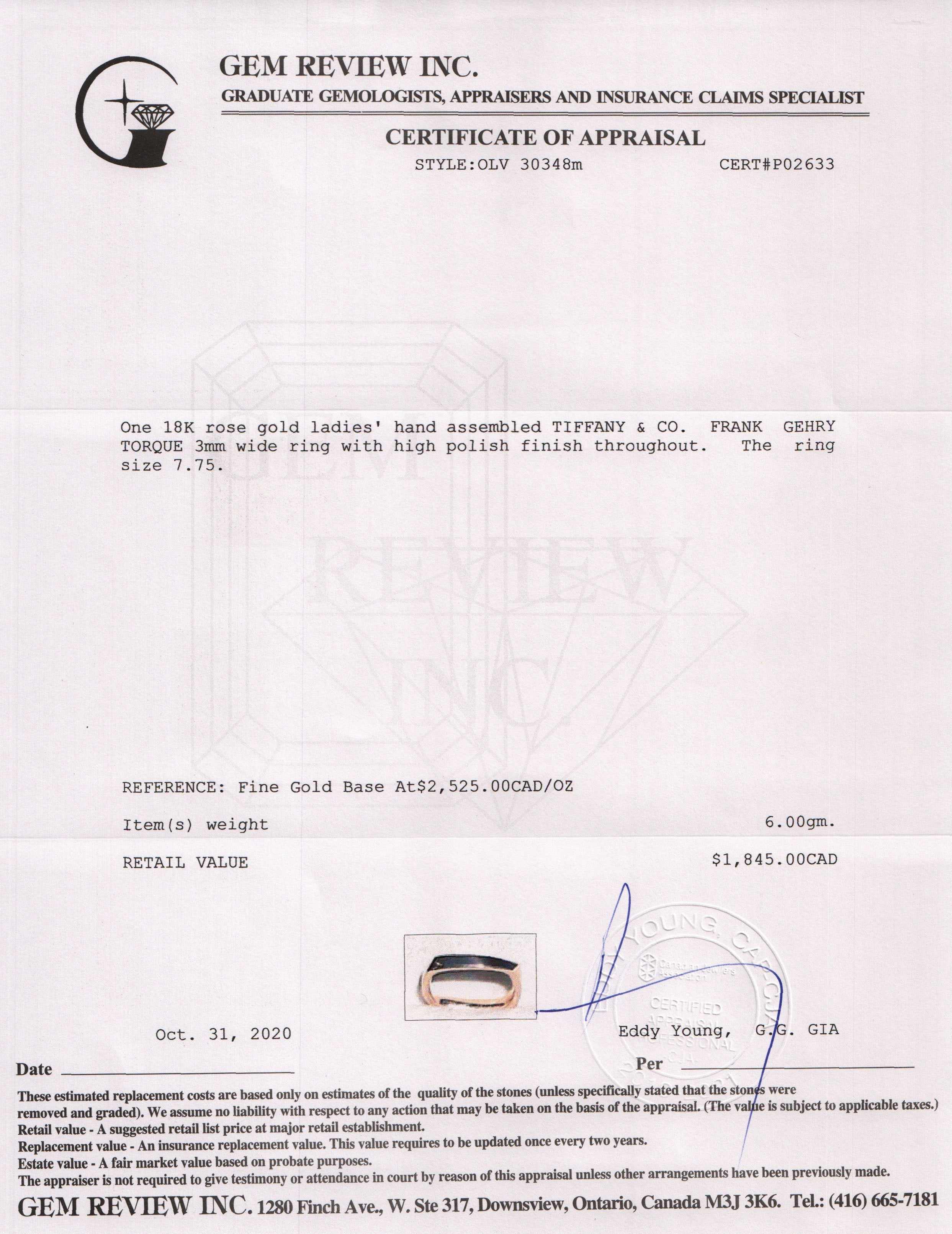 Tiffany & Co. 18k Rose Gold Frank Gehry Torque Ring