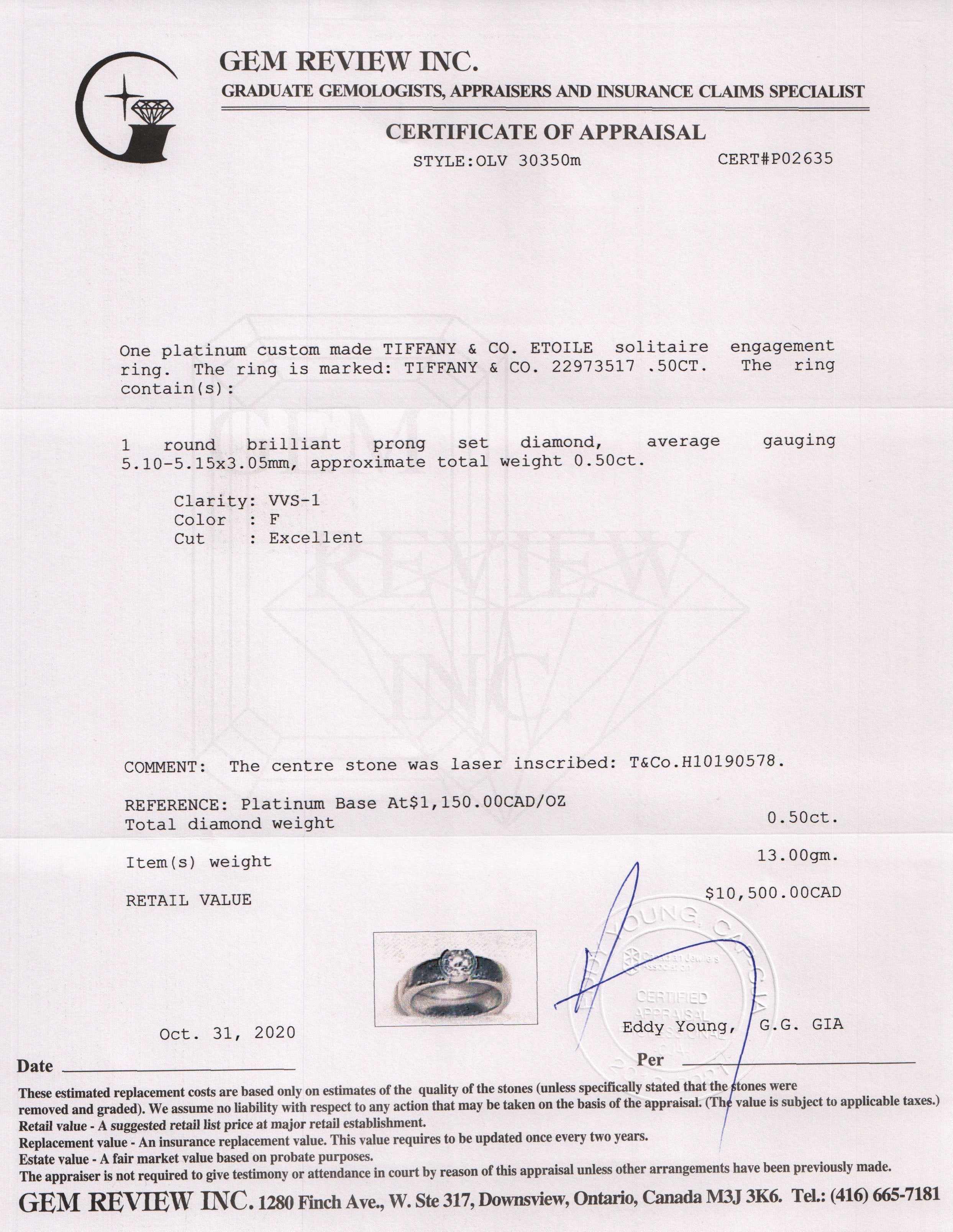 Tiffany & Co. Platinum Etoile Solitaire Diamond Engagement Ring