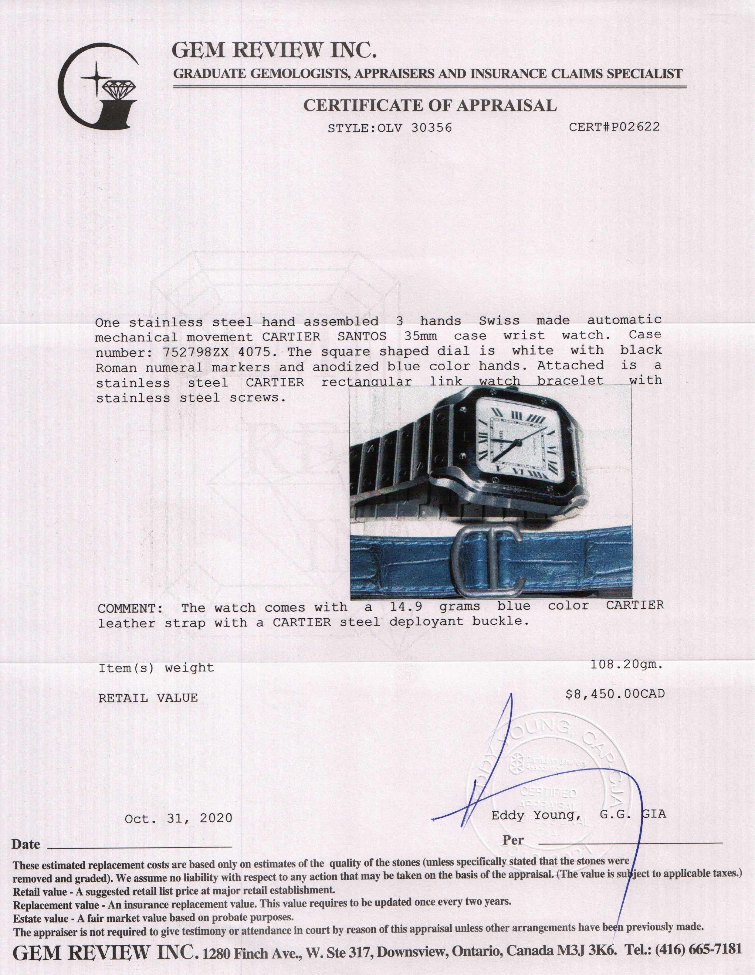 Cartier Santos de Cartier Watch, Medium Model w/ Box