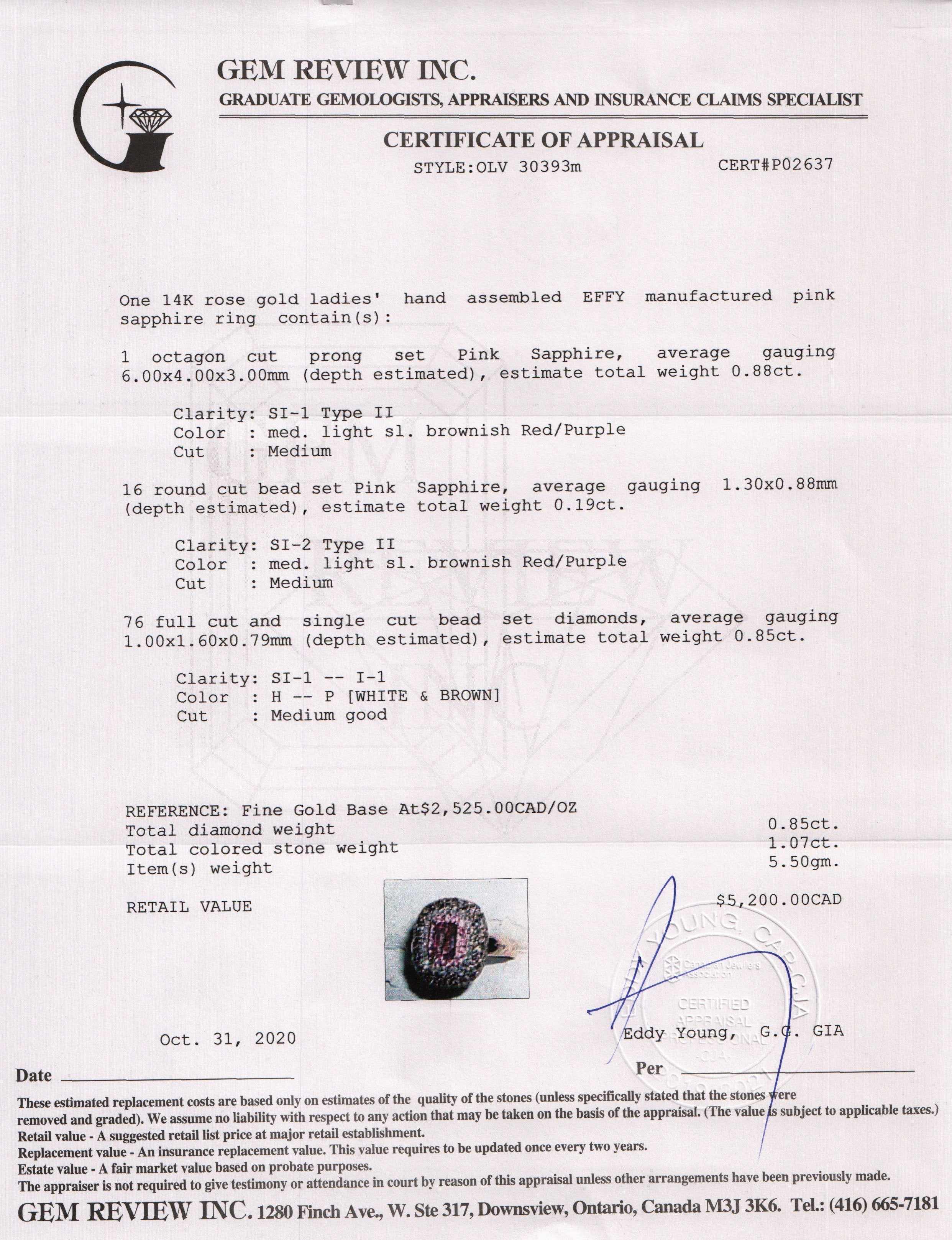 EFFY Pink Sapphire and Diamond Ring