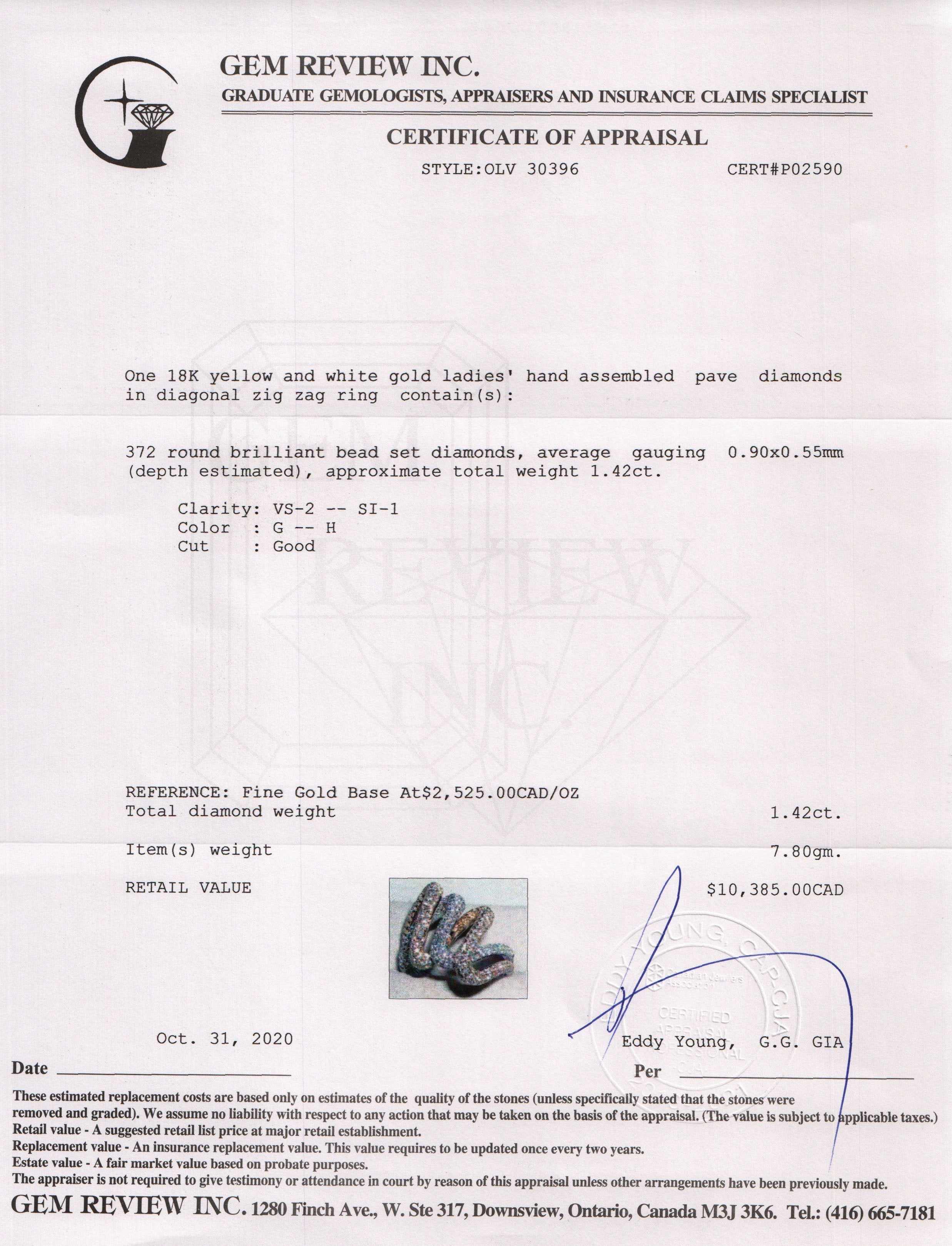 Two-Tone Pave Diamond Diagonal Zig Zag Ring