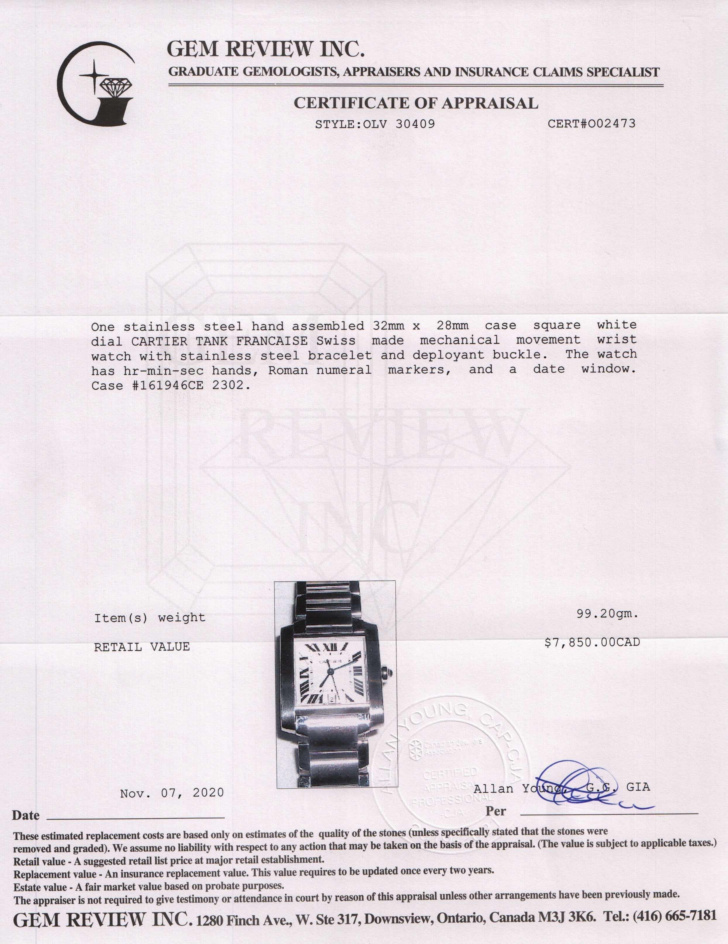 Cartier Tank Francaise Automatic Watch, Large Model w/ Box