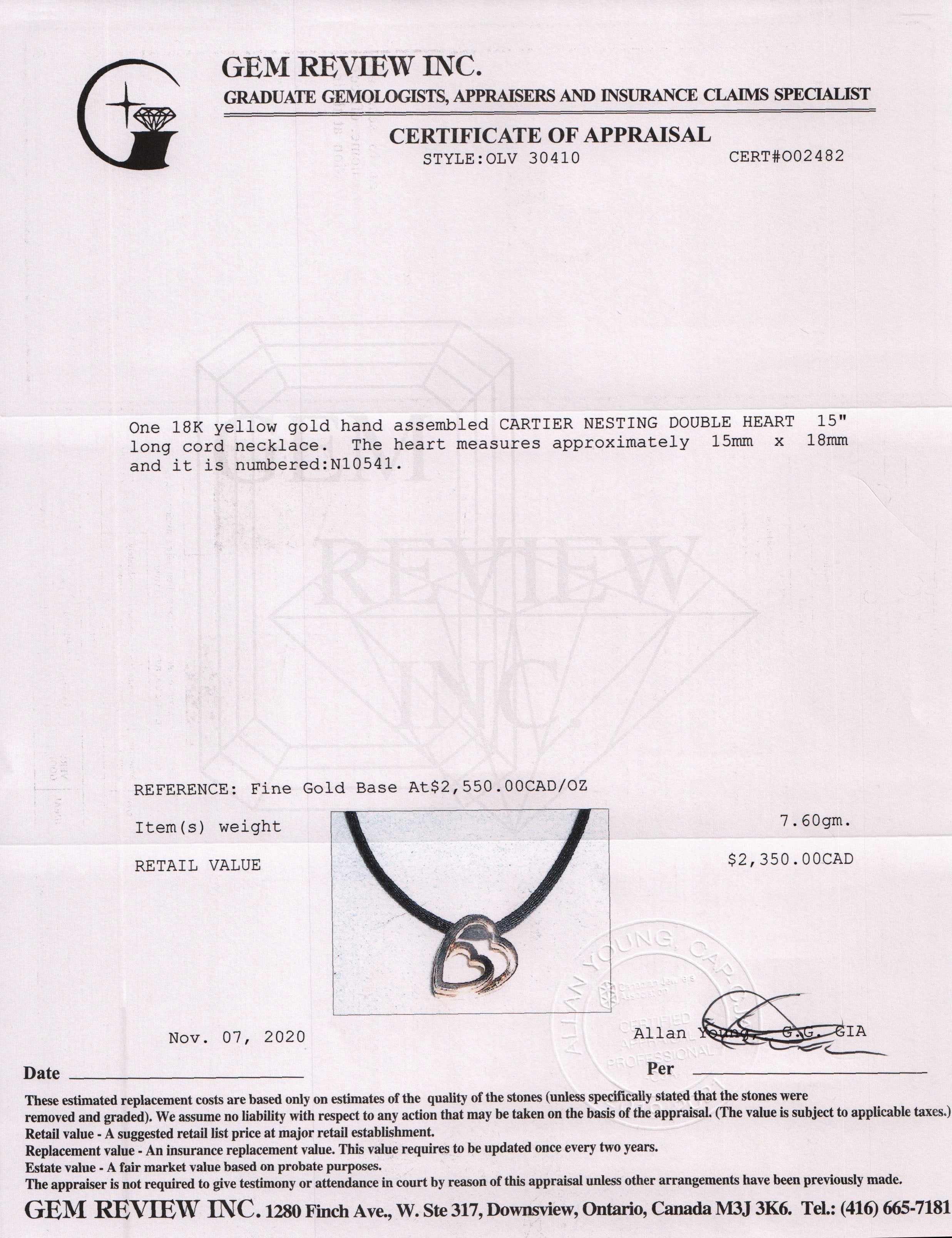 Cartier Nesting Double Heart Cord Necklace w/ Box