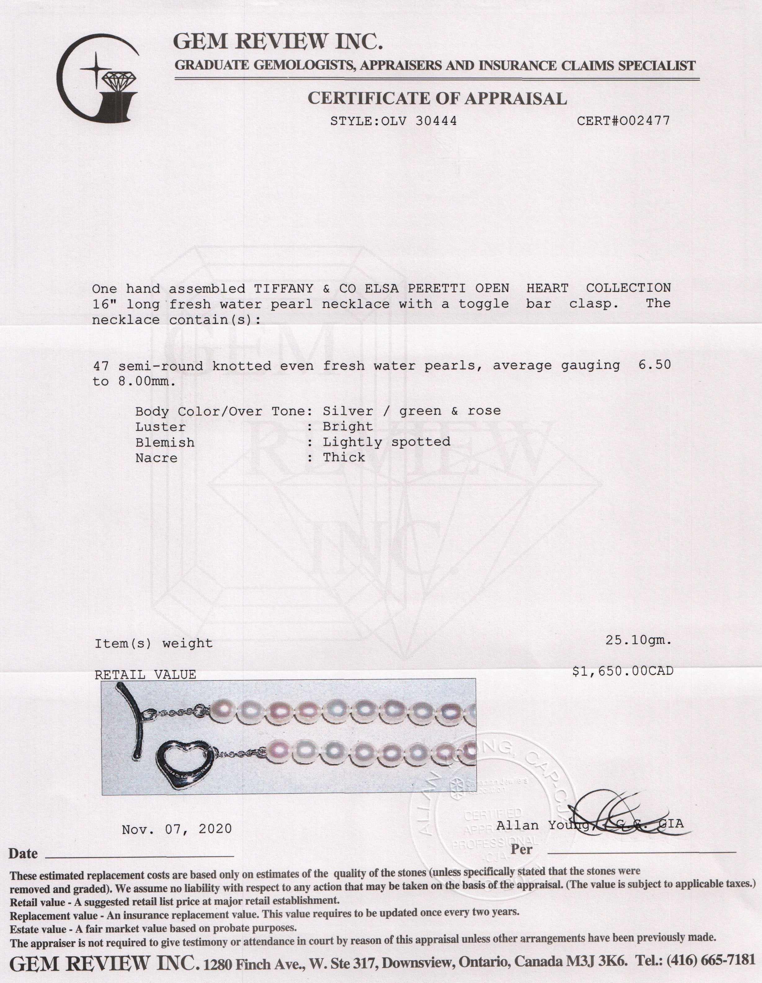 Tiffany & Co. Elsa Peretti Open Heart Pearl Necklace