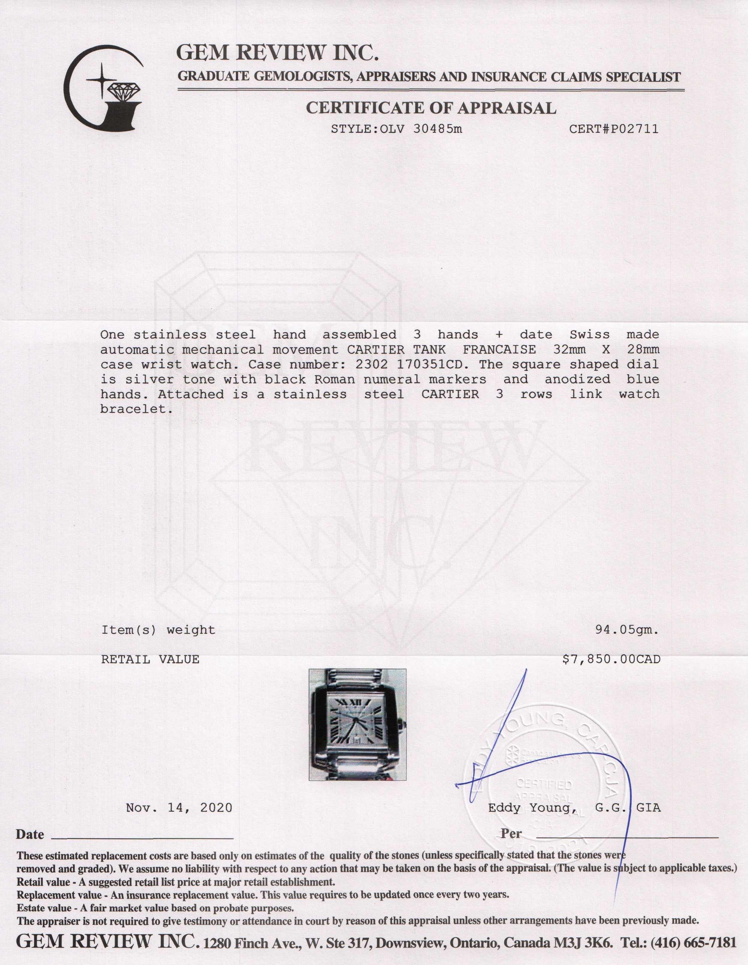 Cartier Tank Francaise Automatic Watch, Large Model