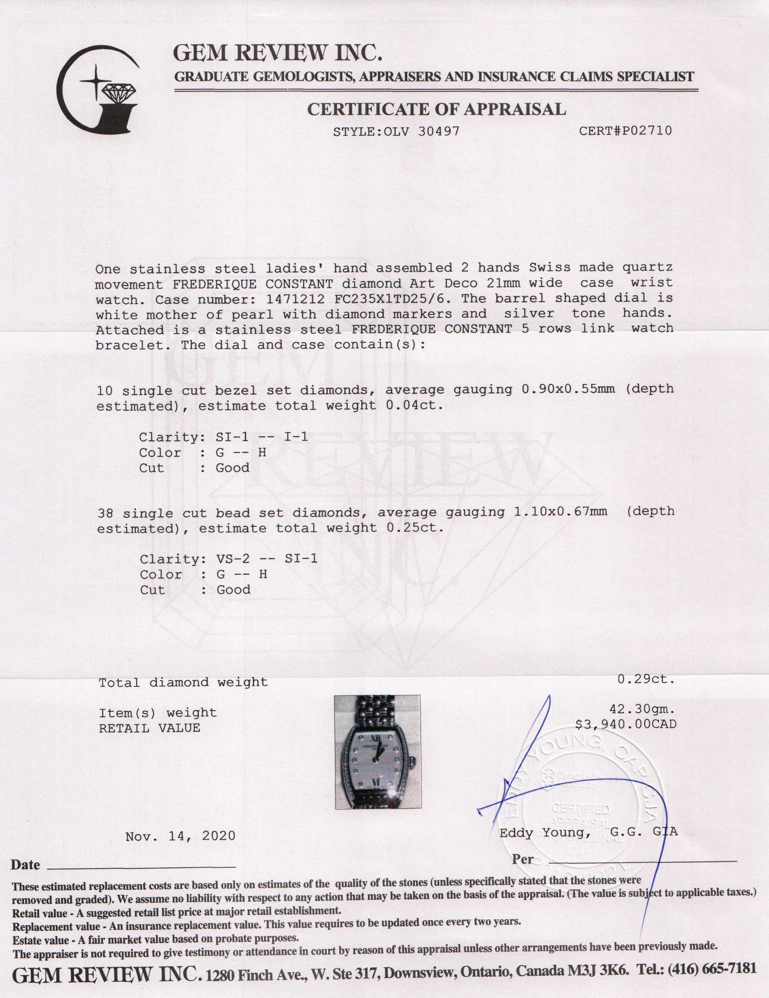 Frederique Constant Diamond Art Deco Watch