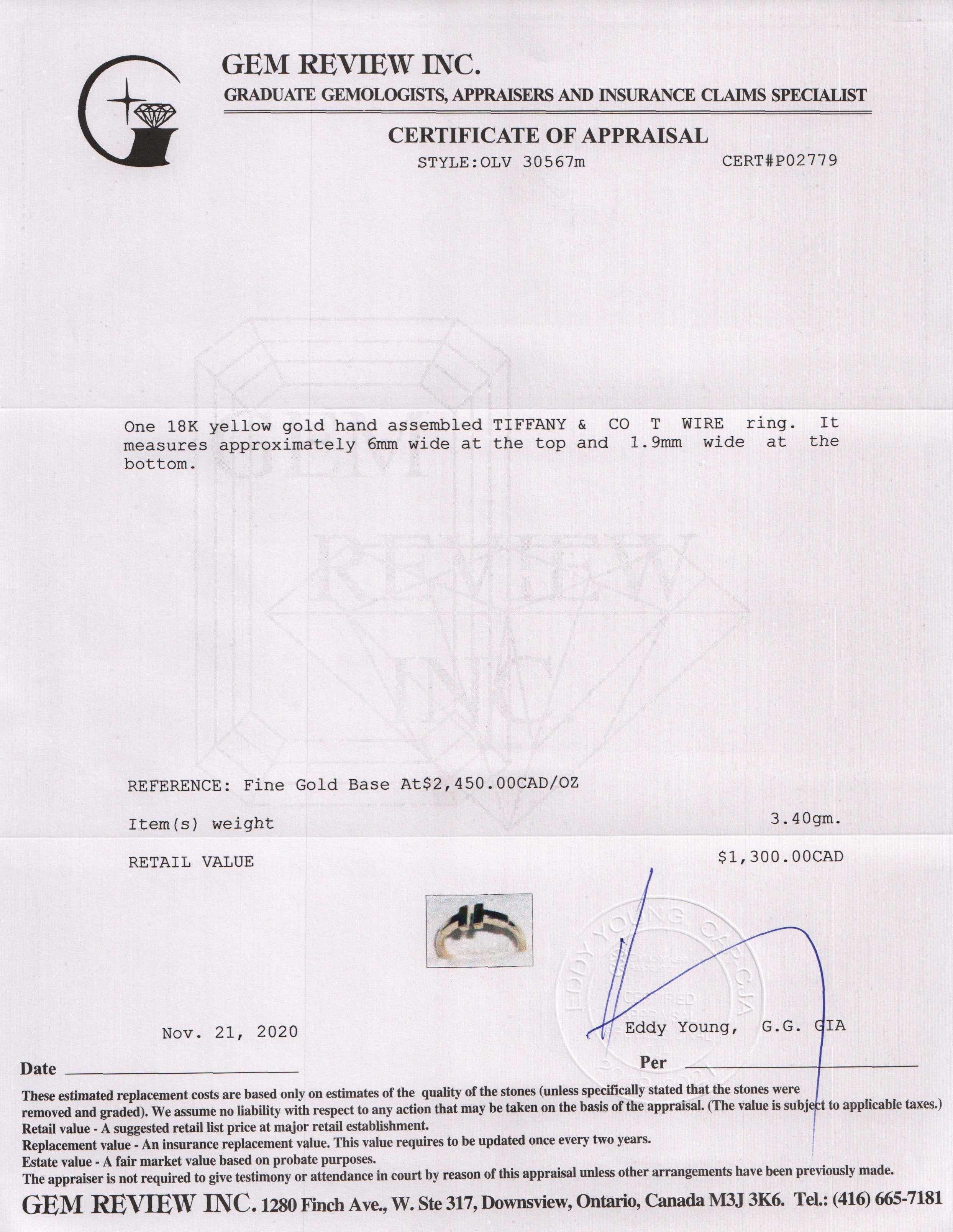 Tiffany & Co. 18k Gold T Wire Ring