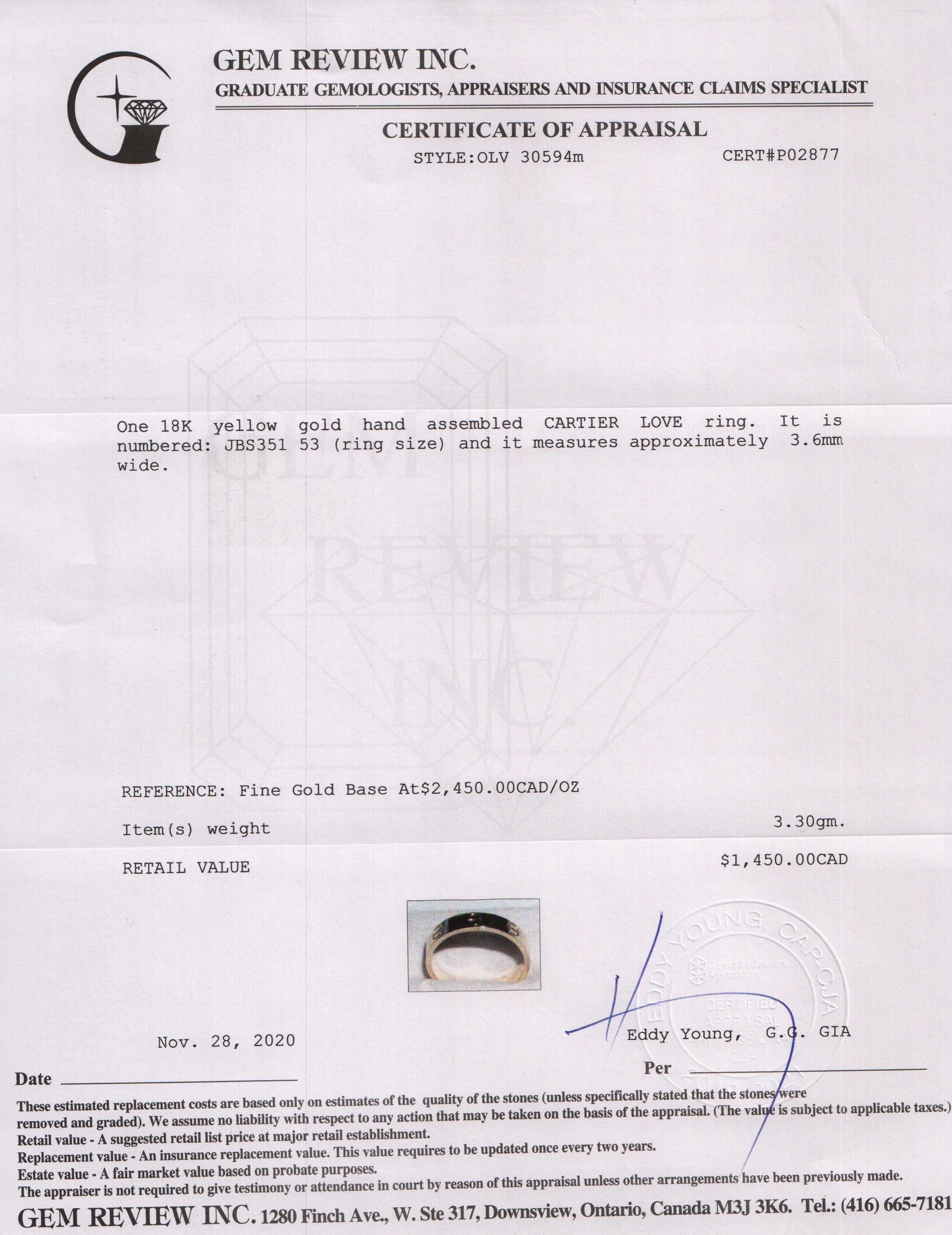 Cartier Love Wedding Band Ring w/ Box